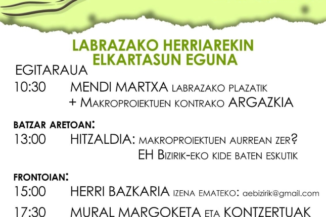 Larunbaterako Labrazan antolatu duten egitaraua Larunbaterako Labrazan antolatu duten egitaraua