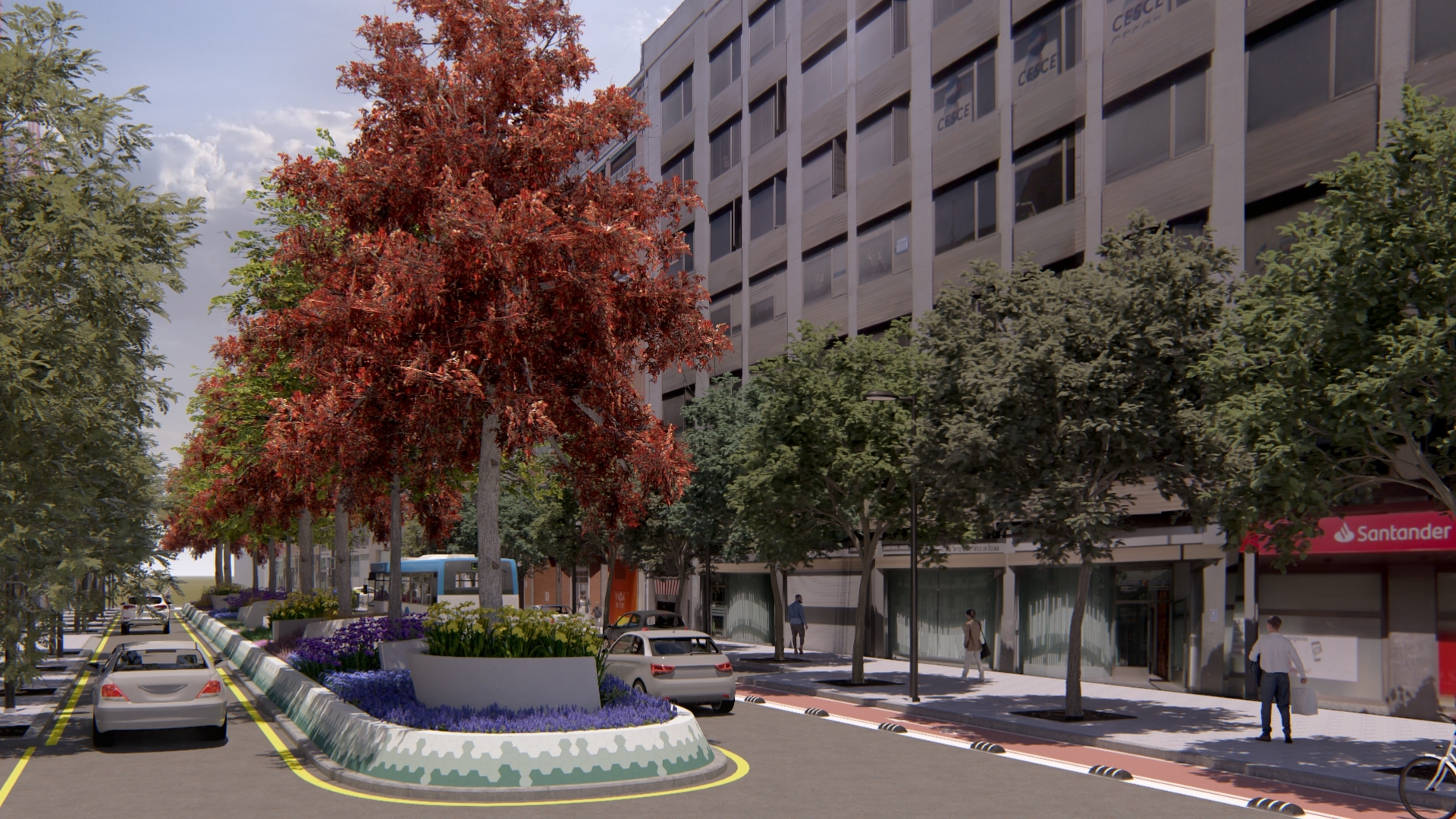 Bilboko Maria Diaz Harokoa kalea korridore berde bihurtutakoan zelan geratuko den erakusten duen irudia. BERRIA Bilboko Maria Diaz Harokoa kalea korridore berde bihurtutakoan zelan geratuko den erakusten duen irudia. BERRIA