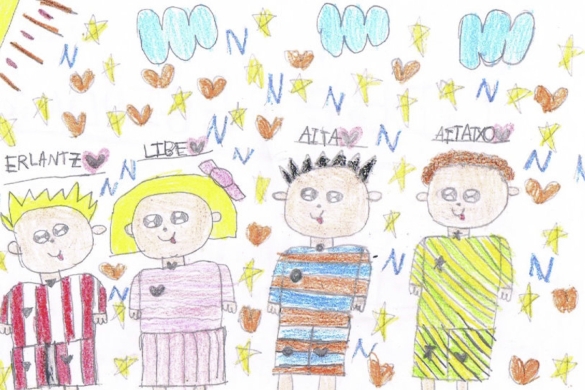 Sehaska LGTBI familien elkarteak Bilboko eskoletan banatutako egutegian apirilari dagokion irudia. BERRIA