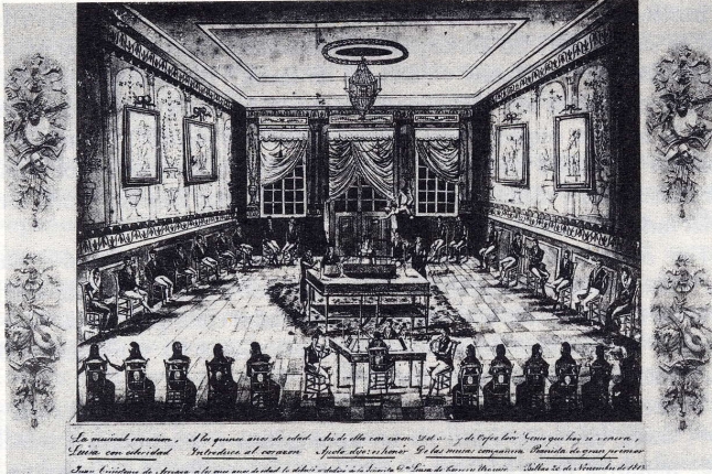 Juan Crisostomo Arriagak berak 1817an egindako marrazkia, erdian bere burua irudikatuta.