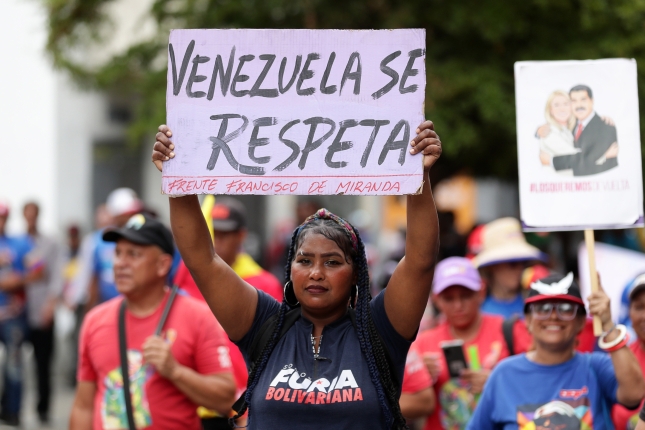 AEBen Venezuelako esku sartzearen kontrako protesta bat, asteon, Caracasen. RONALD PEÑA R. / EFE