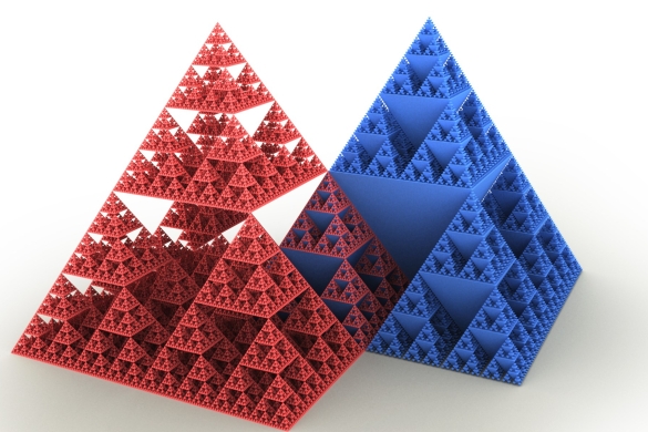 Sierpinskiren piramidea. Egitura bera errepikatzen da eskala desberdinetan. FREEPIK Sierpinskiren piramidea. Egitura bera errepikatzen da eskala desberdinetan. FREEPIK