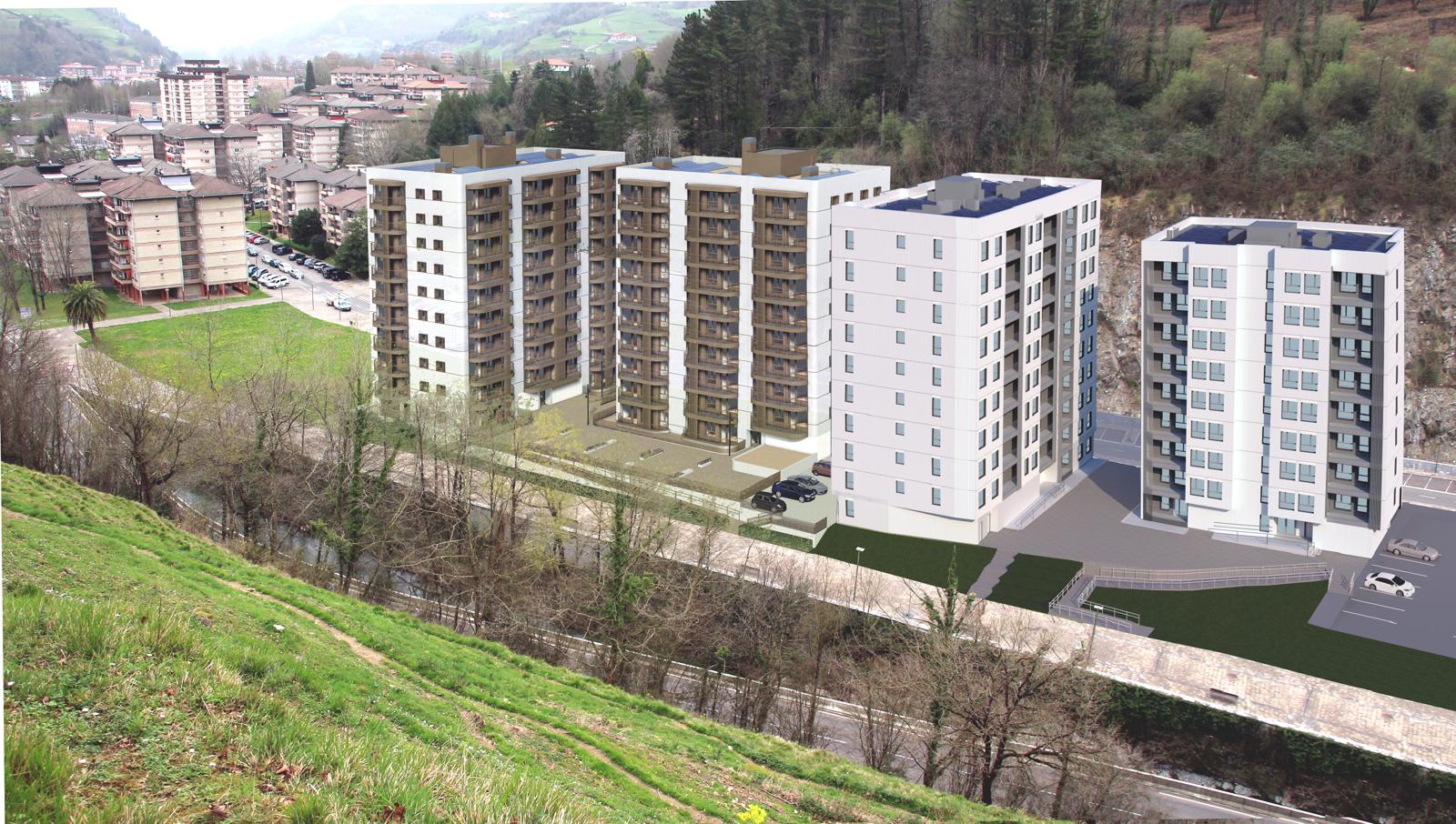 Tolosako Amarotz auzoan egin asmo dituzten pisuen maketa. SUKIA ERAIKUNTZAK