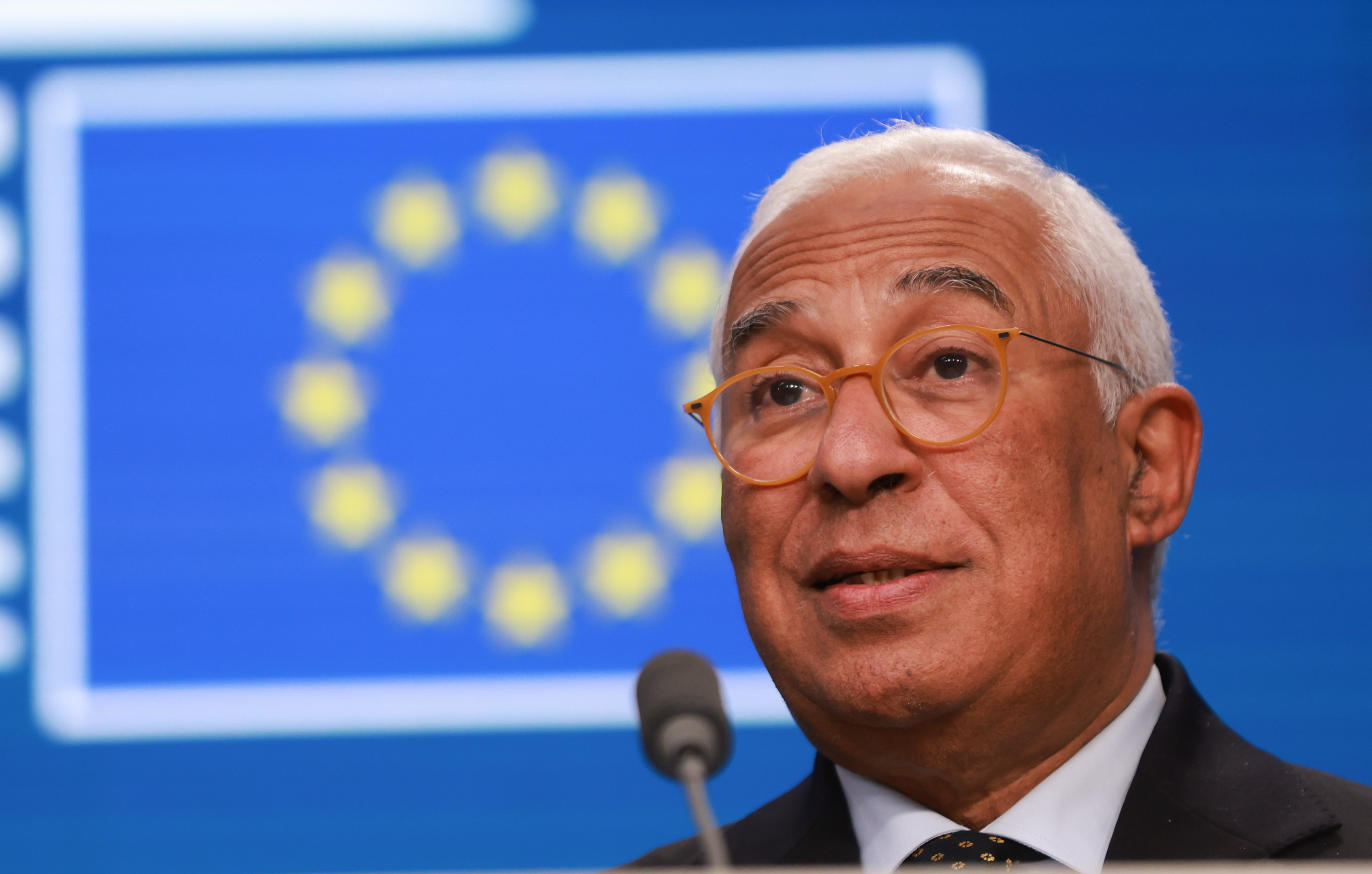 Antonio Costa, Europar Kontseiluko burua, Bruselan egin duen agerraldian. OLIVIER HOSLET / EFE