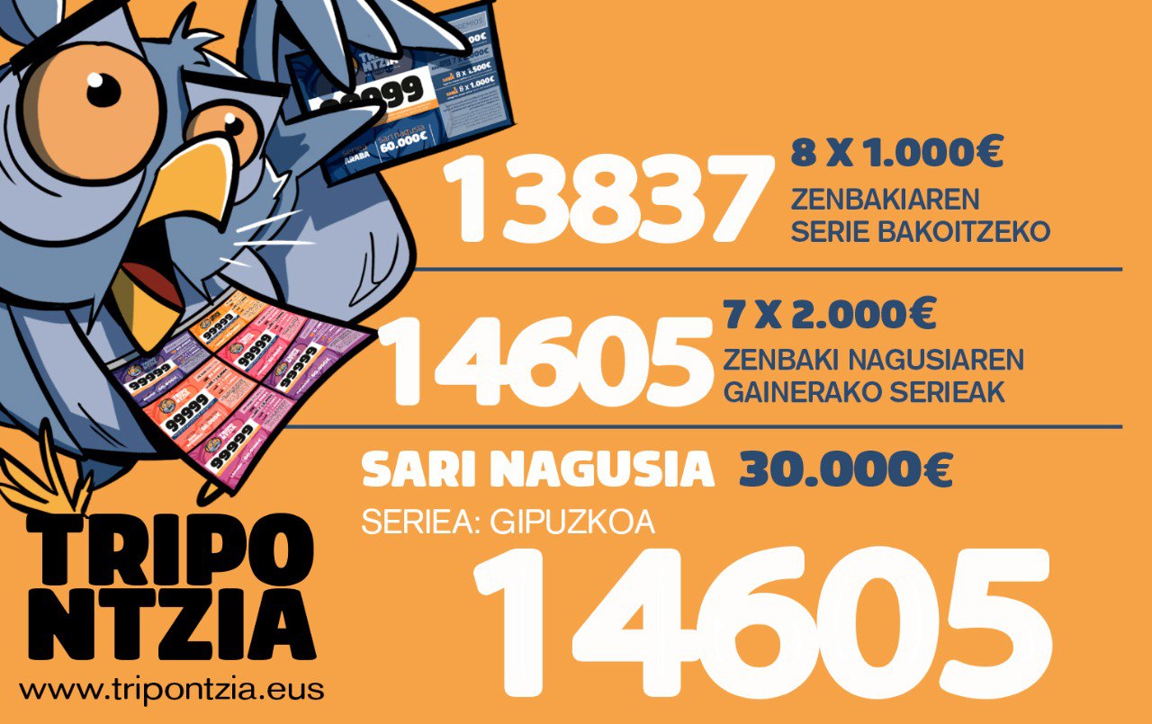 'Tripontzia' zozketaren zenbaki irabazleak. GURE ESKU