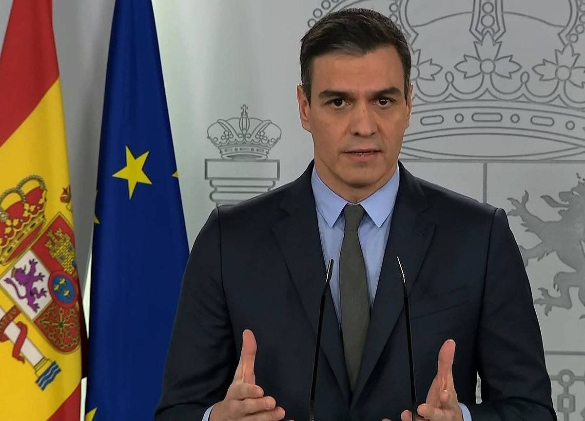 Pedro Sanchez, gaurko agerraldian, Moncloan. EFE