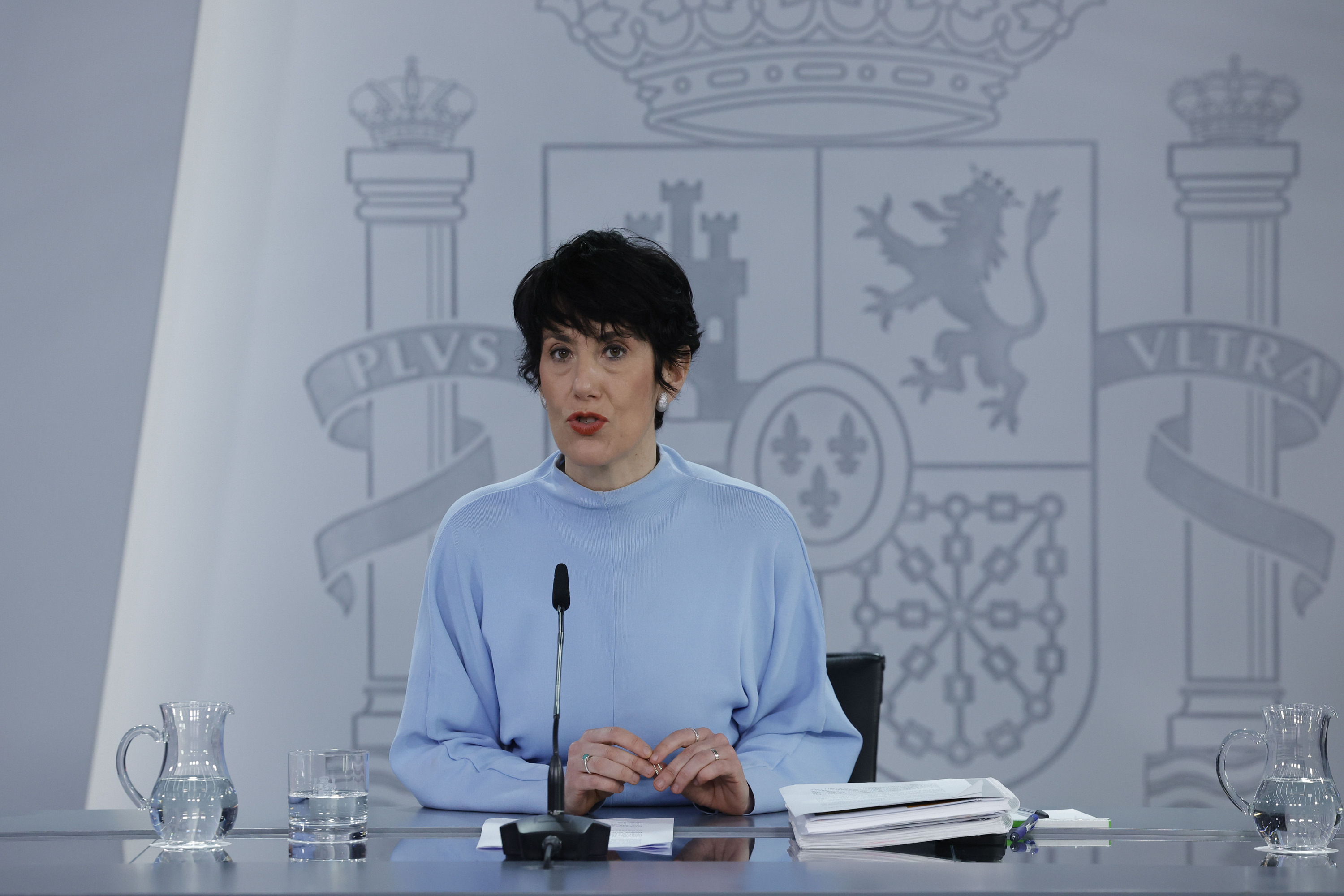 Elma Saiz gaur, Espainiako Ministroen Kontseiluaren osteko agerraldian. ZIPI / EFE