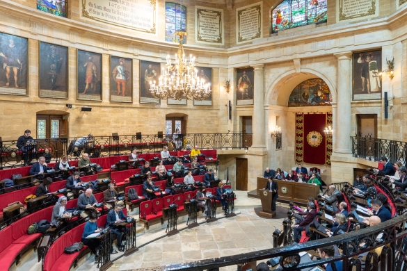 Itxaso Berrojalbiz Bizkaiko Ogasun eta Finantza diputatua, gaur, Gernika-Lumon, Bizkaiko Batzar Nagusietako kontrol saioan. BERRIA