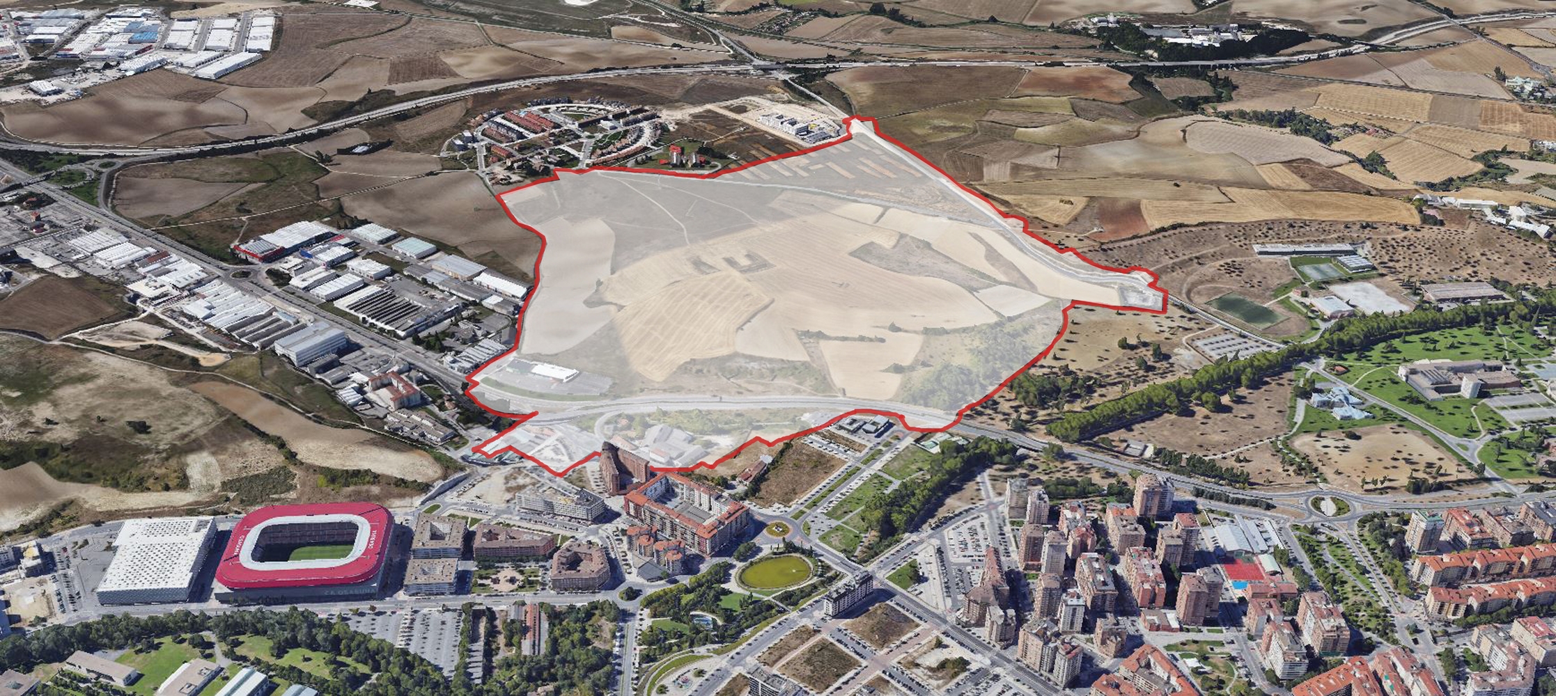 Iruñeko Donapea auzo berriak hiriko hegoaldean hartuko duen eremua. IRUÑEKO UDALA