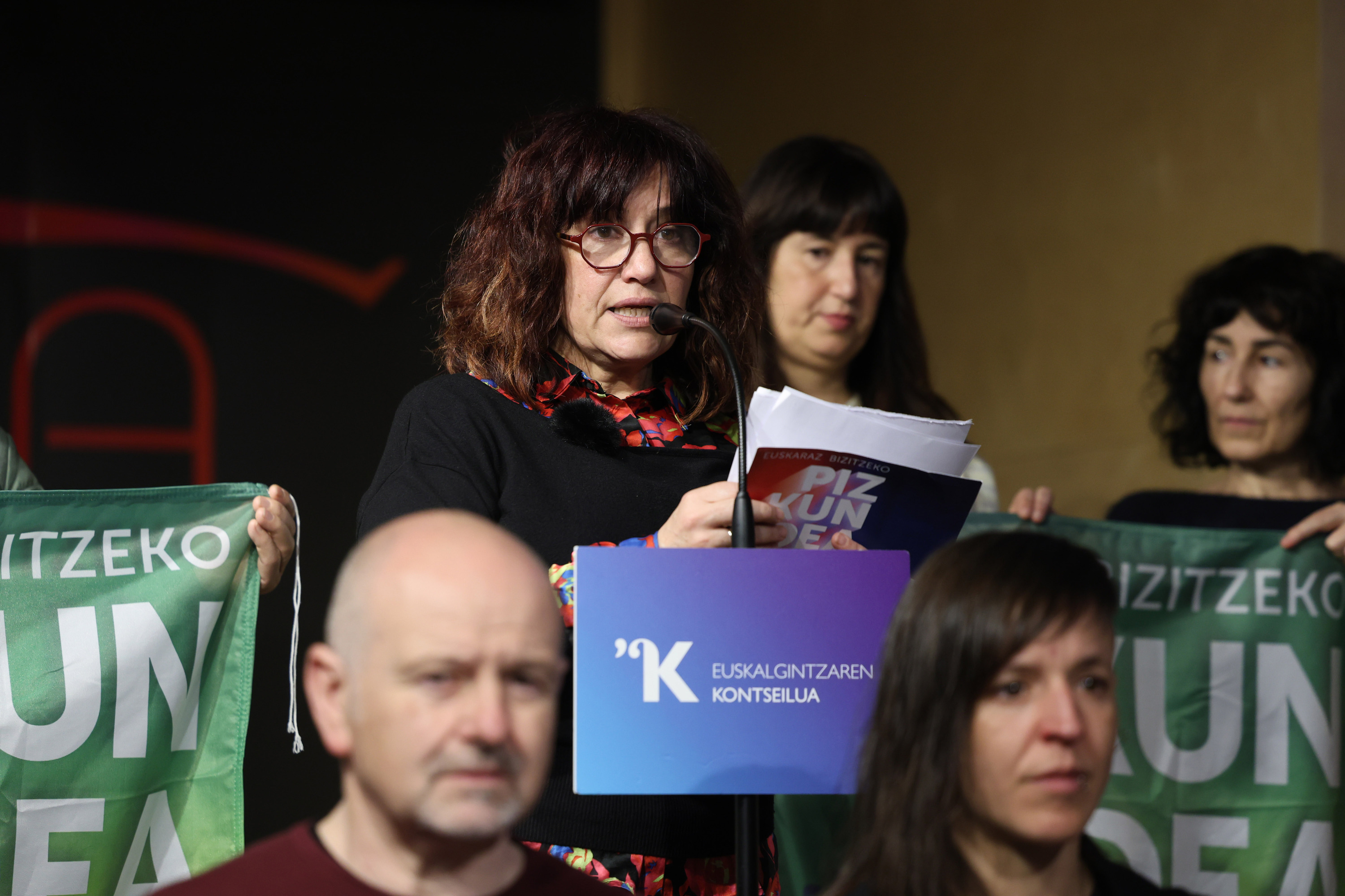 Idurre Eskisabel Kontseiluko idazkari nagusia, gaur Bilbon eginiko agerraldian. OSKAR MATXIN EDESA / FOKU