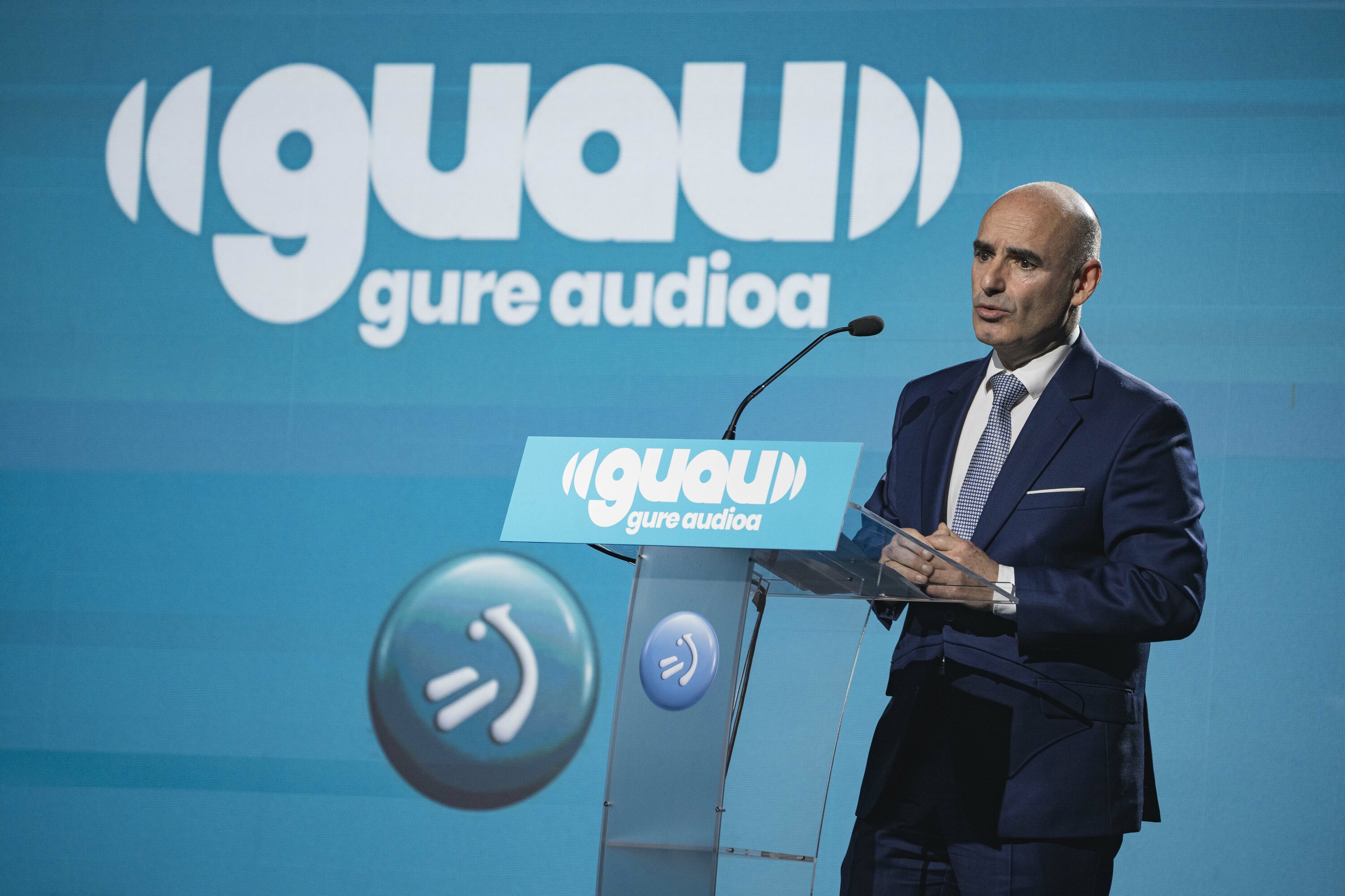 Andoni Aldekoa EITBko zuzendari nagusia, Guau plataformaren aurkezpenean, iazko otsailaren 6an. ARITZ LOIOLA / FOKU