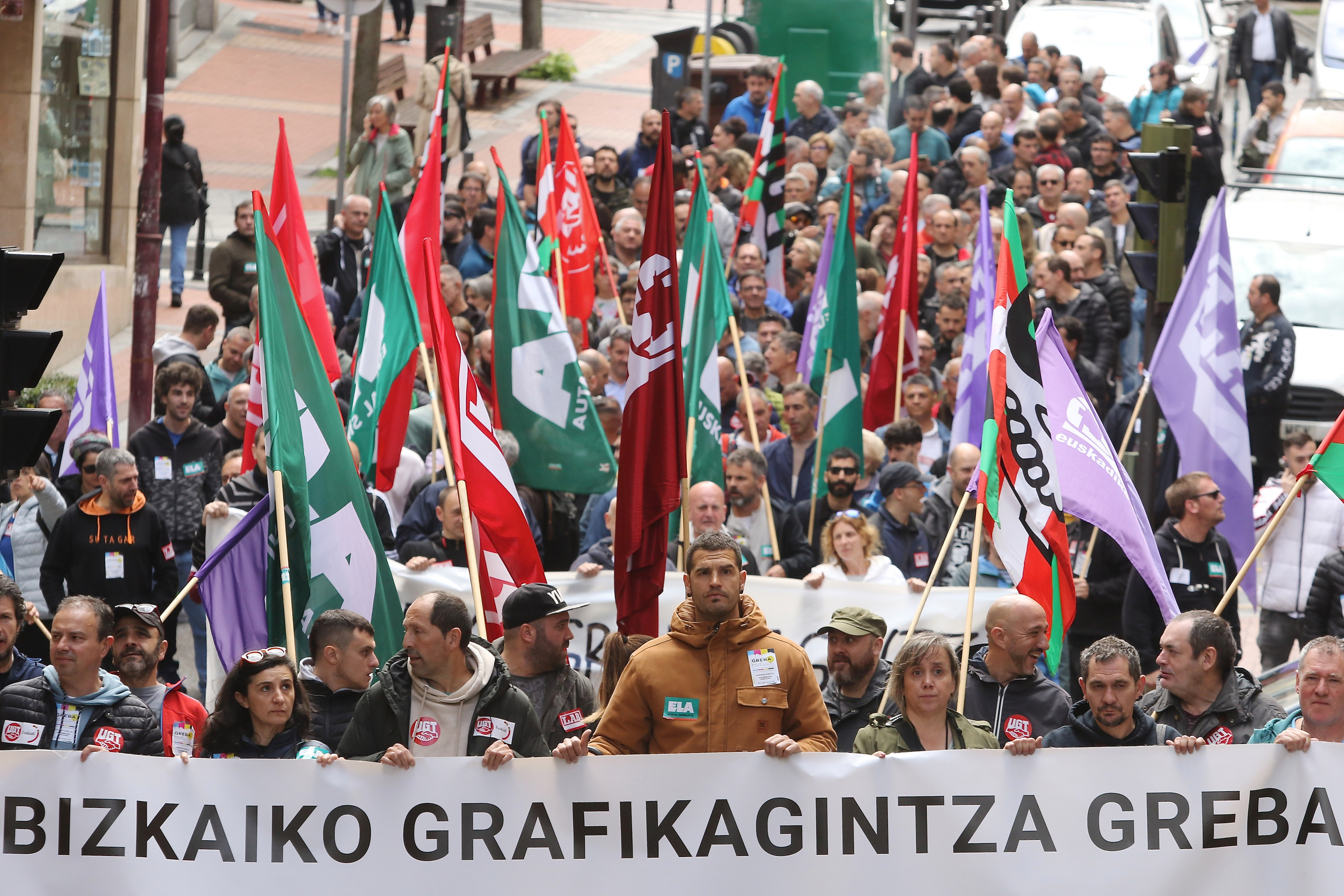 Bizkaiko arte grafikoetako langileen mobilizazio bat, 2024an, Barakaldon. OSKAR MATXIN EDESA / FOKU