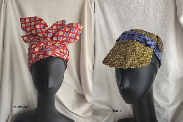 Korbarte proiektuko turbante bat eta bisera bat. ITZIAR FERRERUELA