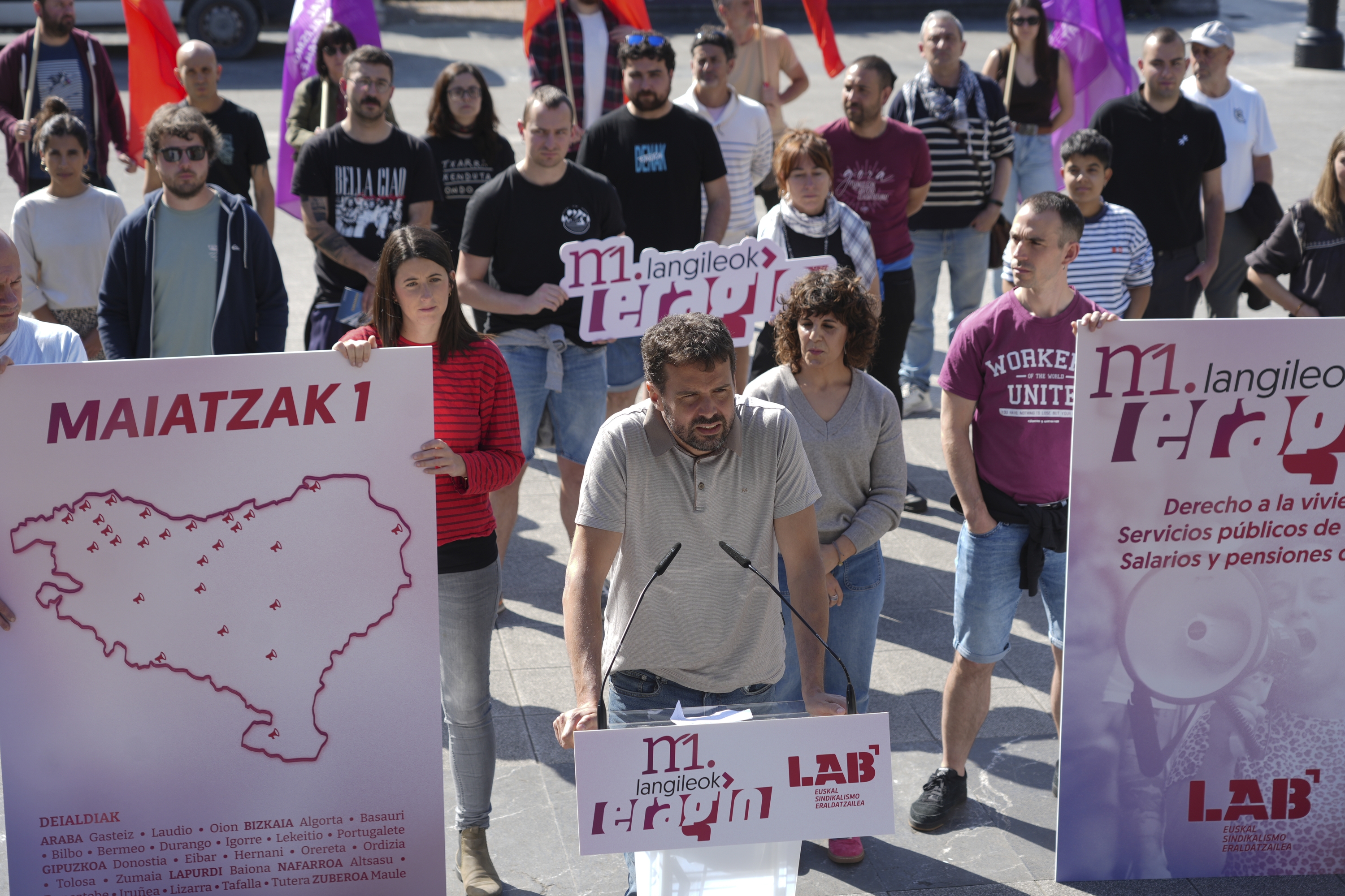 LABen Maiatzaren Leheneko mobilizazioak aurkezteko ekitaldia, gaur, Donostian. JAGOBA MANTEROLA / FOKU