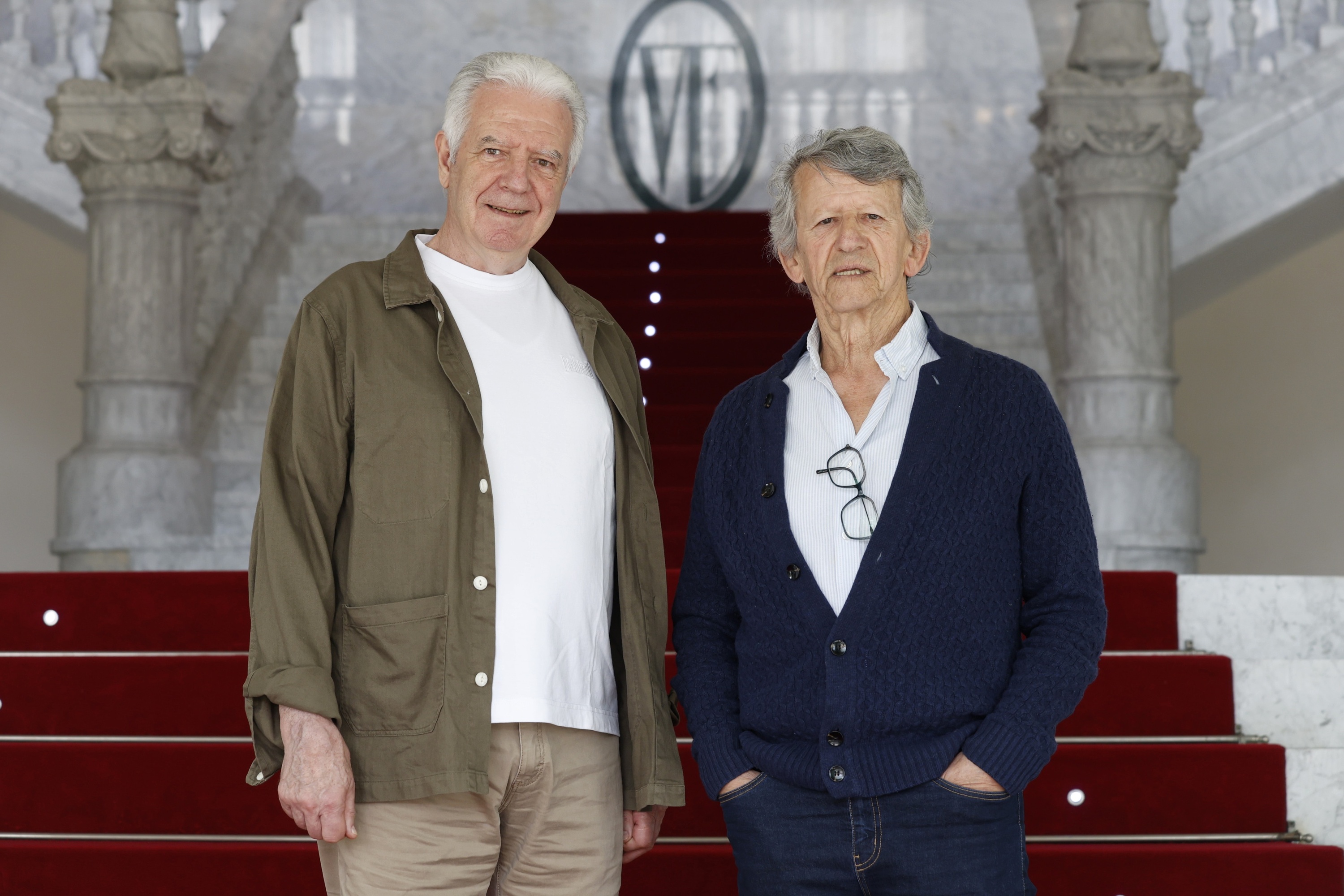 Peio Ospital eta Pantxoa Karrere, gaur, Adarra sariaren aurkezpenean, Donostian. MAIALEN ANDRES / FOKU