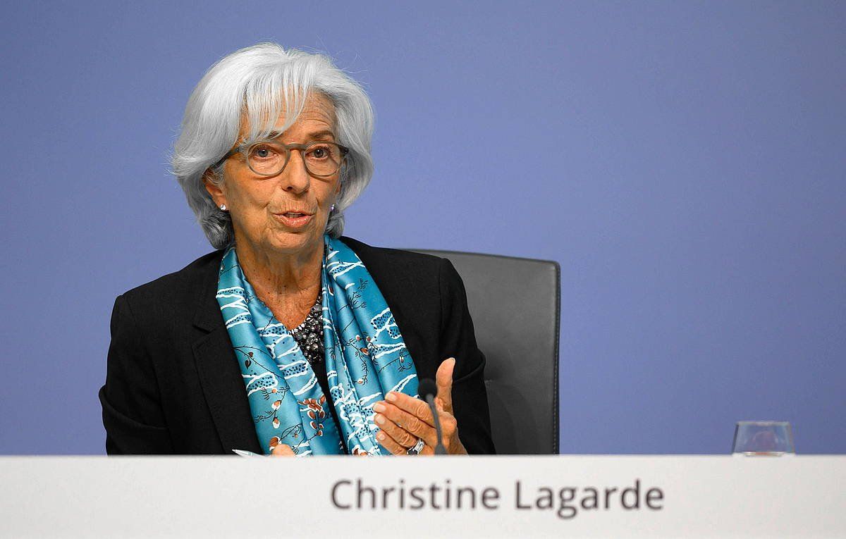 Christine Lagarde EBZko presidentea, gaur, Frankfurten. ADRIAN PETTY / EFE