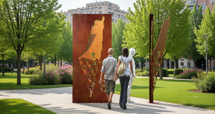 Palestinako biktimen omenezko memoriala nolakoa izanen den erakusteko 3D irudi bat. YALA NAFARROA