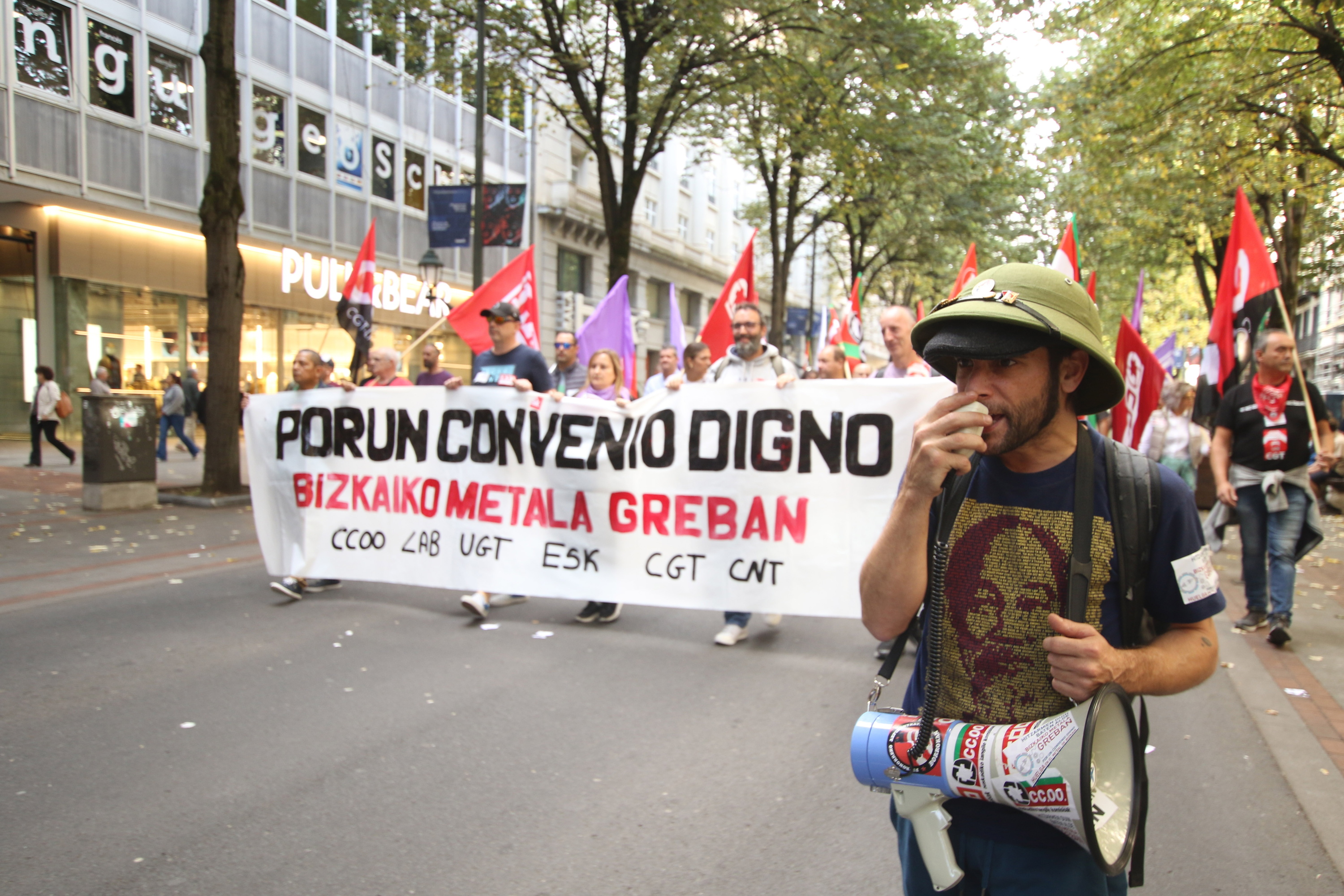 Bizkaiko metalgintzako sindikatuen protesta bat, azkenengo lan itunaren negoziazio aldian, 2022an. OSKAR MATXIN EDESA / FOKU