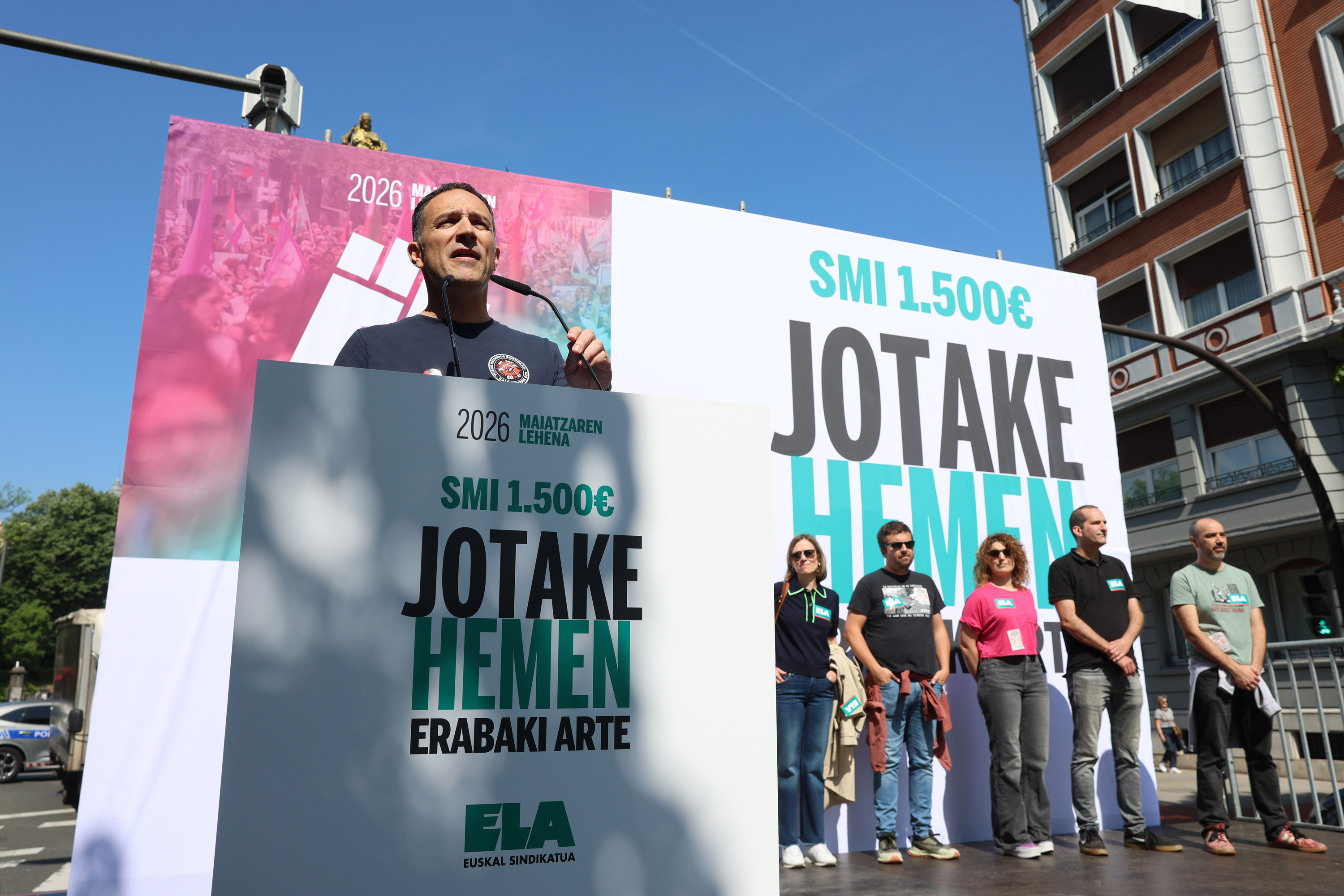 Mitxel Lakuntza ELAko idazkari nagusia, Maiatzaren Leheneko mitinean. OSKAR MATXIN EDESA / FOKU