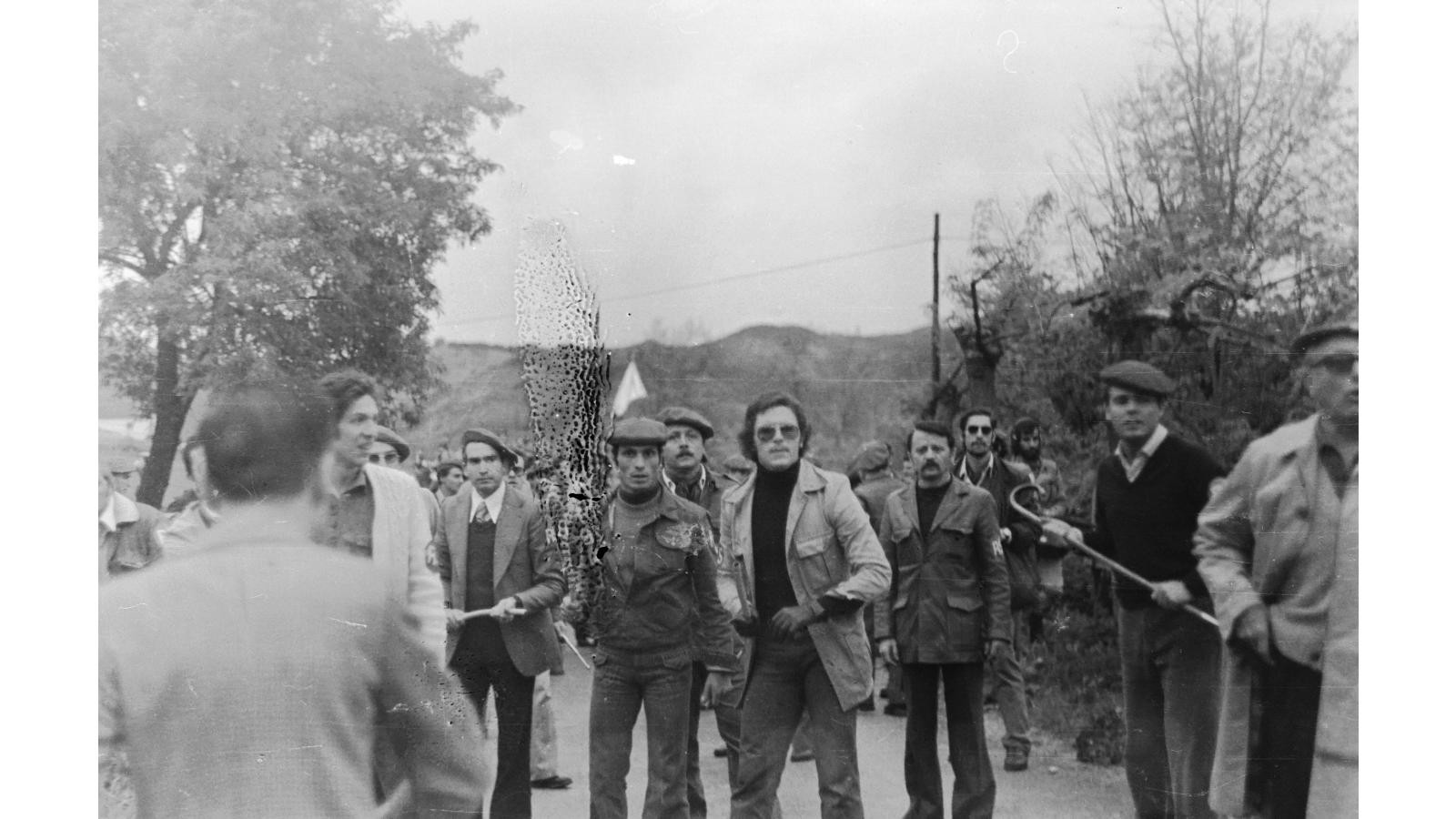 Iratxeko monastegira doan bidean, faxista taldea: lehen planoan ezkerretik eskuinera Jesus Rodrigo Ruiz espainiarra, Emilio Berra argentinarra eta Augusto Cauchi zein Stefano della Chiae italiarrak. JOSU CHUECA  