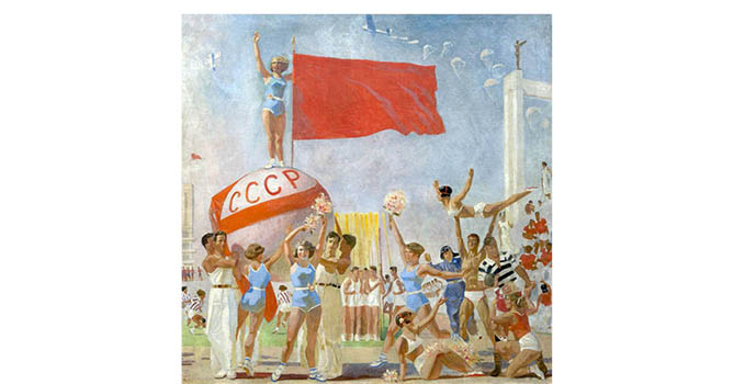 Aleksander Samojvalov artistaren 1935eko 'Sobietar kirolak' margolanak ilustratzen du Luis Garderen 'Herriaren etsaia' liburuaren azala. PAMIELA
