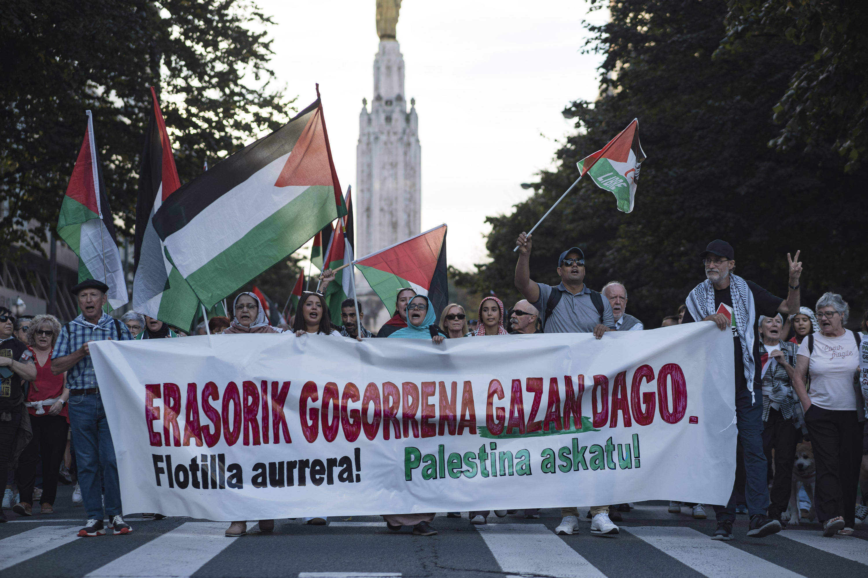 Global Sumud flotillaren aurkako erasoak salatzeko mobilizazio baten artxiboko irudia. ARITZ LOIOLA / FOKU