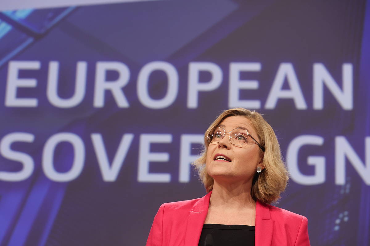 Henna Virkkunen Europako Batzordeko lehendakariordea, gaur Bruselan. OLIVIER HOSLET / EFE