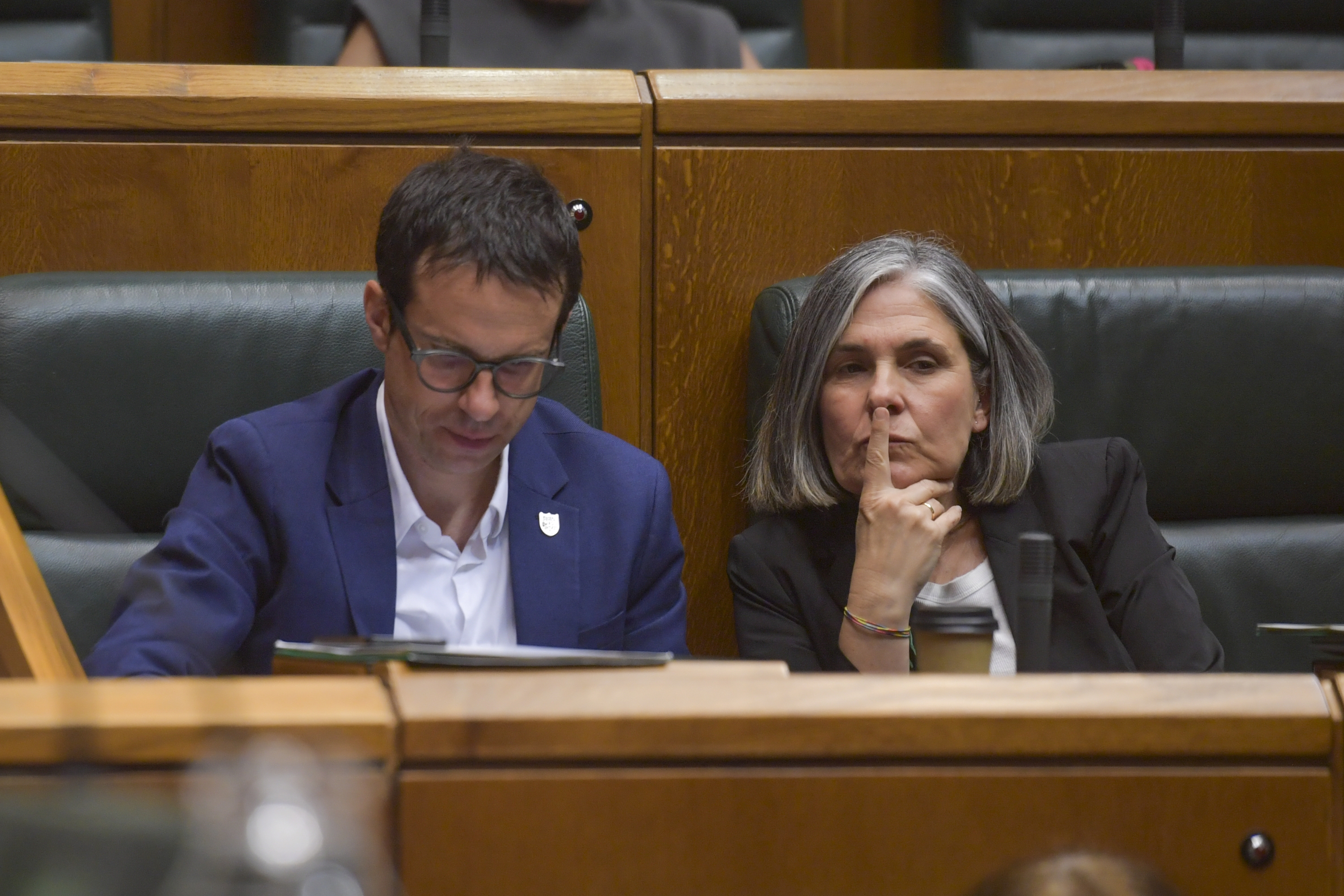 Pello Otxandiano eta Nerea Kortajarena Eusko Legebiltzarrean, gaur. IDOIA ZABALETA / FOKU