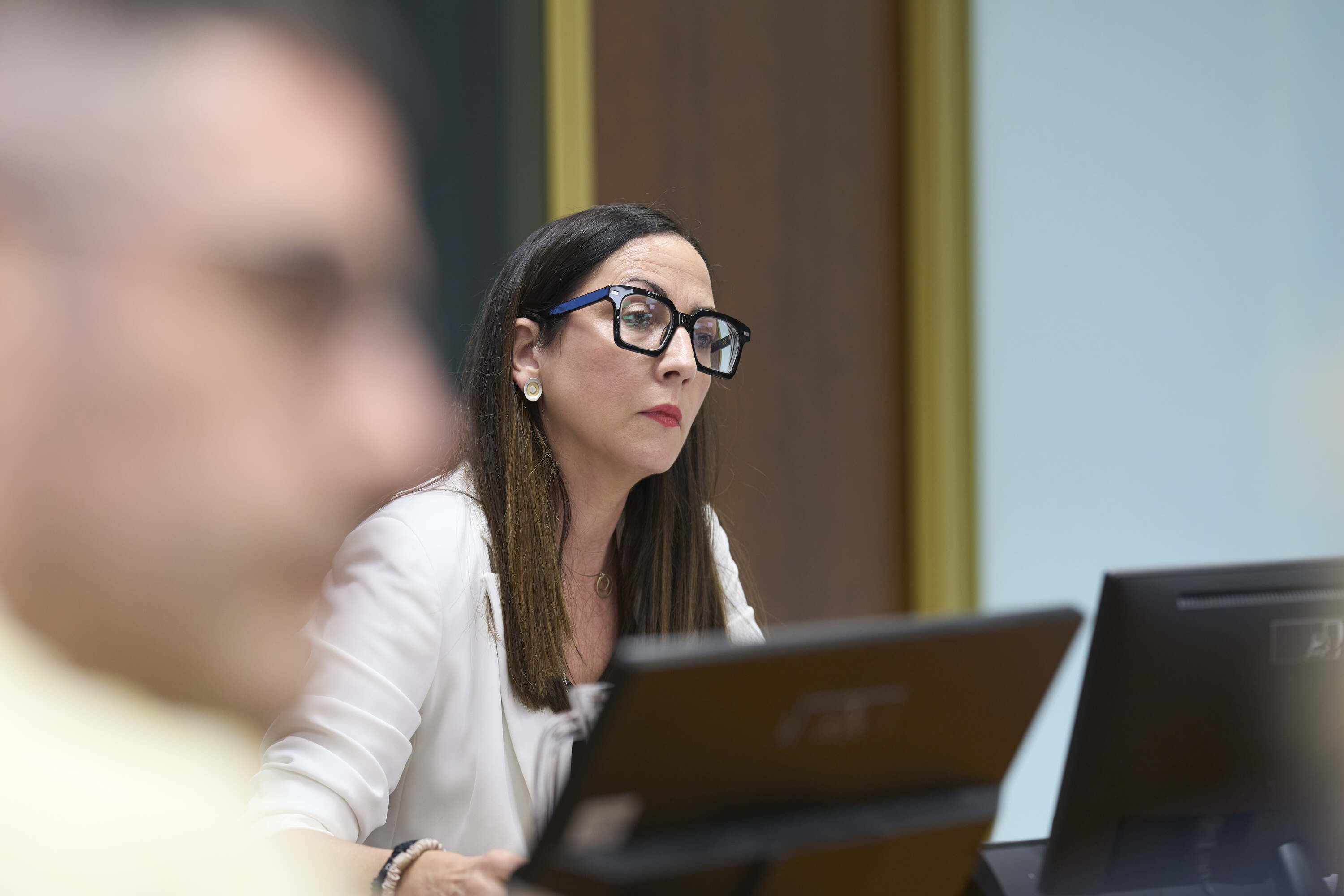 Begoña Pedrosa Eusko Legebiltzarreko Hezkuntza Batzordean, gaur goiezan. ADRIAN RUIZ-HIERRO / EFE