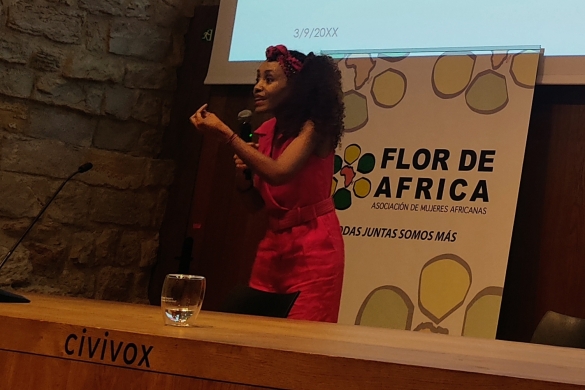 Lucia Mbomio kazetaria, Iruñean egindako saioan. NAFARROAKO HITZA