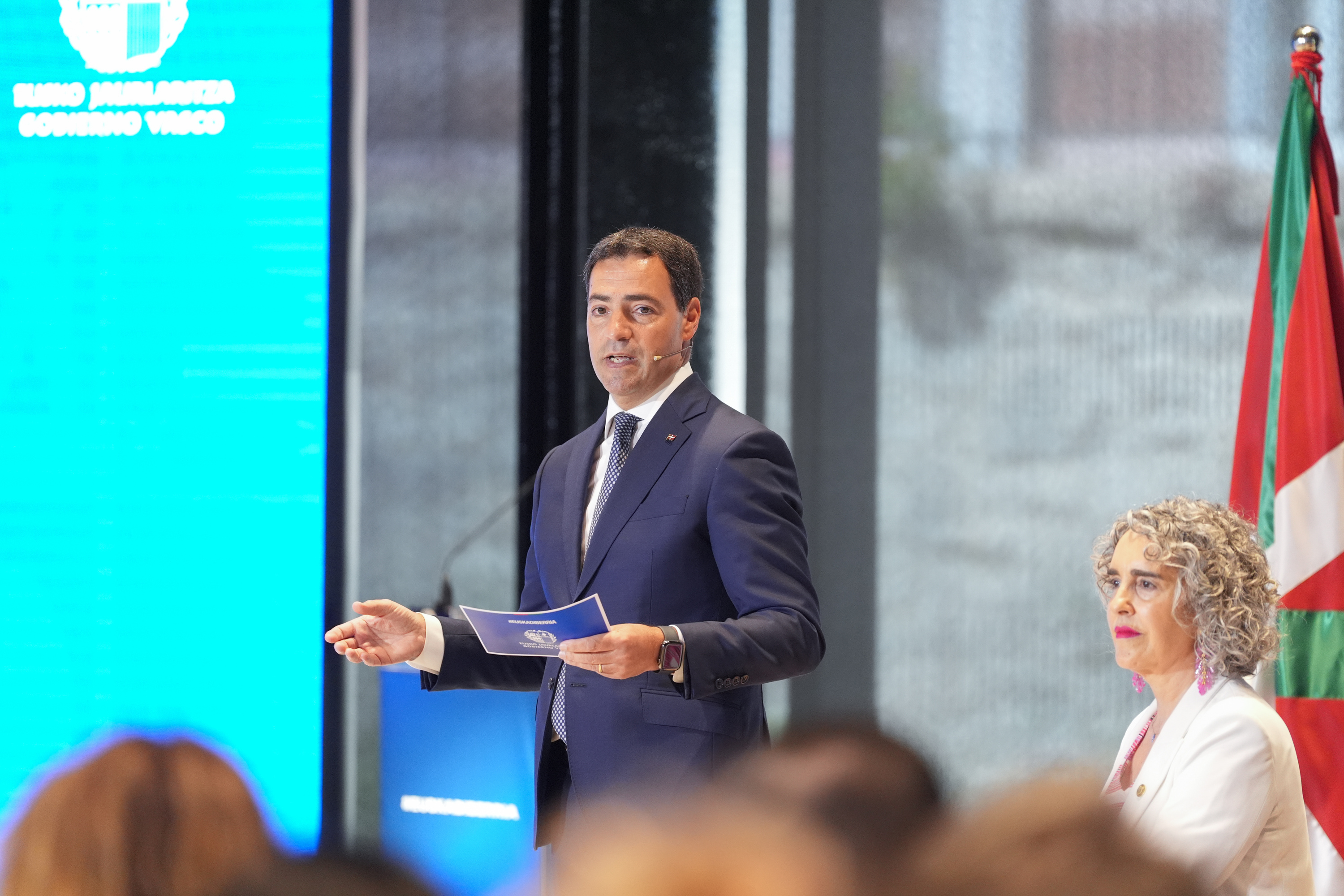 Imanol Pradales Eusko Jaurlaritzako lehendakaria Ajuriaenean egindako ekitaldian. ENDIKA PORTILLO / FOKU