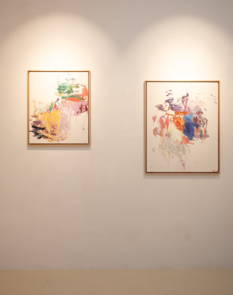 Oaia Peruarenaren 'Behiz eta berriz hasi' bildumako bi obra, Ekain galerian. GORKA RUBIO / FOKU Oaia Peruarenaren 'Behiz eta berriz hasi' bildumako bi obra, Ekain galerian. GORKA RUBIO / FOKU