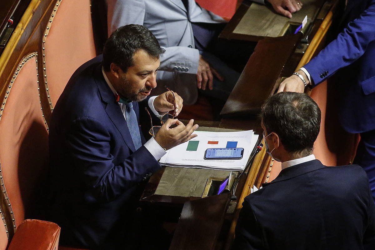 Matteo Salvini Senatuan, gaurko bozketaren aurretik. EFE