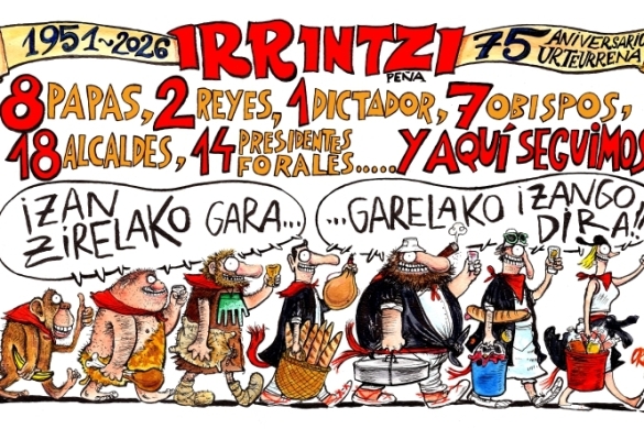 Irrintzi peñaren 2026ko pankarta, Orozek diseinatua. BERRIA