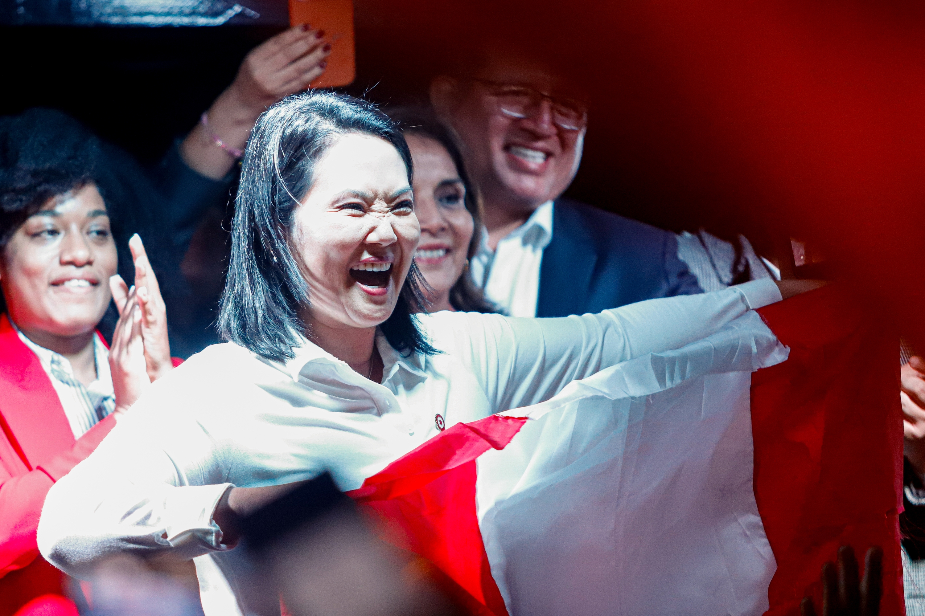 Keiko Fujimori, Peruko Hauteskunde Auzitegiak presidente hautatua zela iragarri zuenean, uztailaren 7an, Liman, Perun. Sebastián Blanco Salazar/EFE