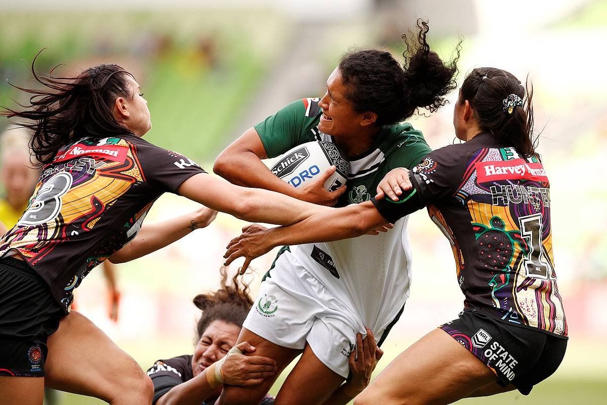 Maori Ferns eta Indigenous Women's All-Stars taldeen arteko errugbi partida, iaz. DANIEL POCKETT / EFE