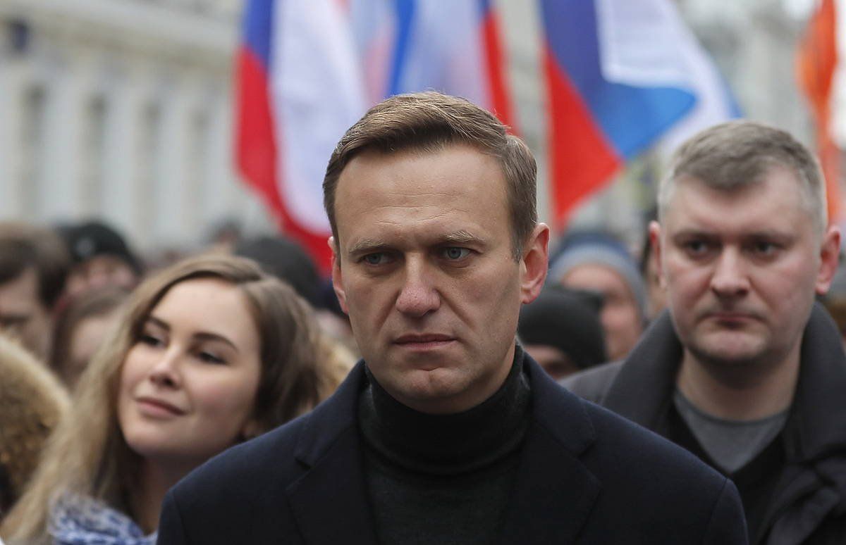 Aleksei Navalni oposizioburua, otsailean, Moskun, Boris Nemtsoven hilketa salatzeko manifestazio batean. YURI KOTXETKOV, EFE