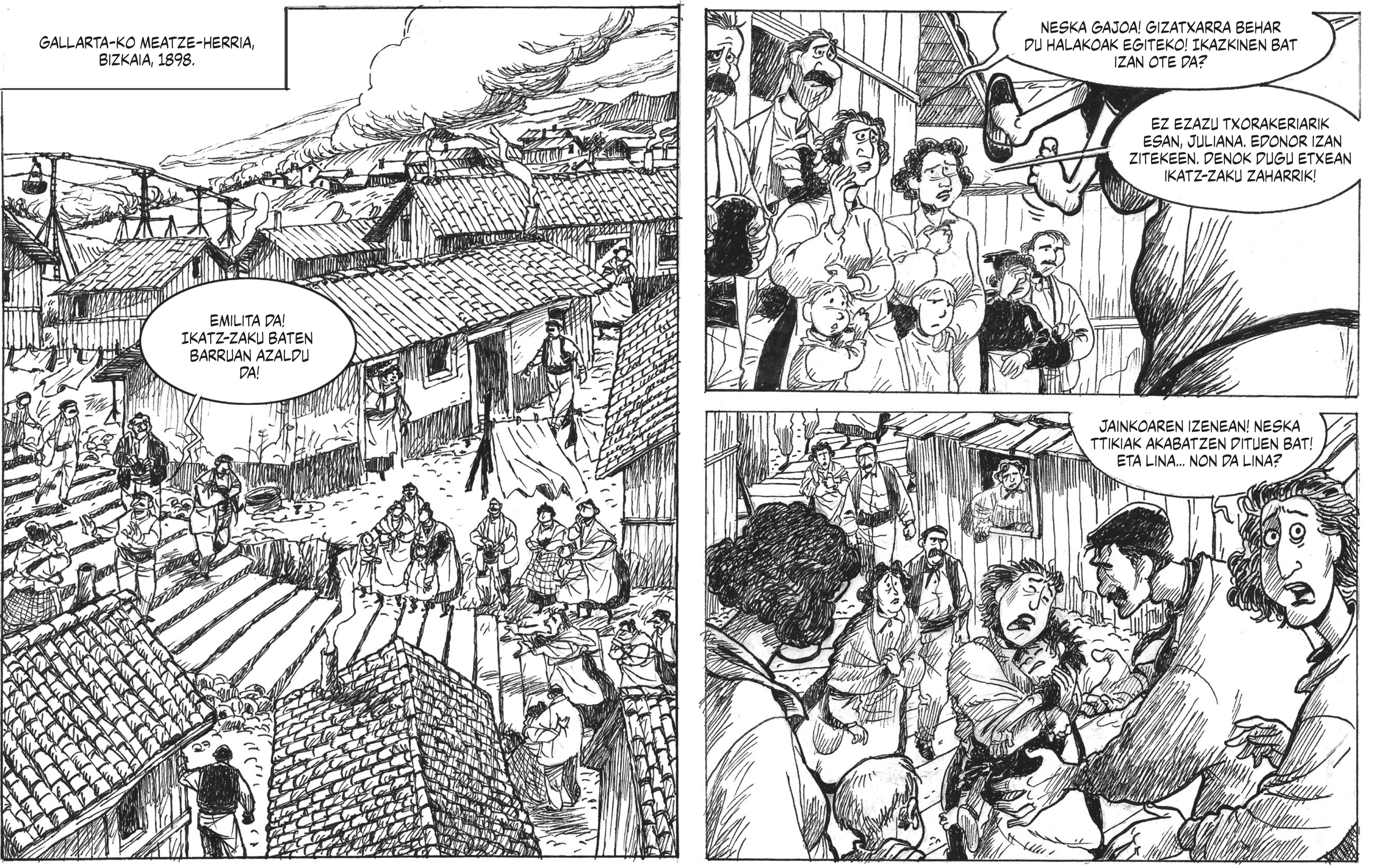 'Odol guztiak burdin gustua du' komikiaren lehen orriko zenbait bineta. HARRIET EDICIONES