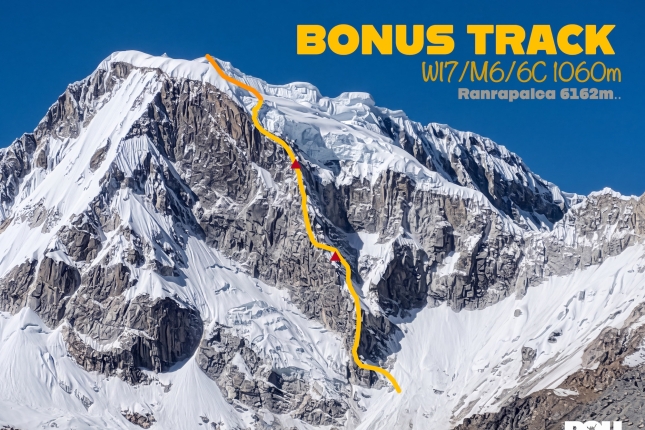 Iker eta Eneko Pou anaiak eta Micher Quito perutarra Andeetako Ranrapalca mendiko 'Bonus Track' bidean Iker eta Eneko Pou anaiak eta Micher Quito perutarra Andeetako Ranrapalca mendiko 'Bonus Track' bidean