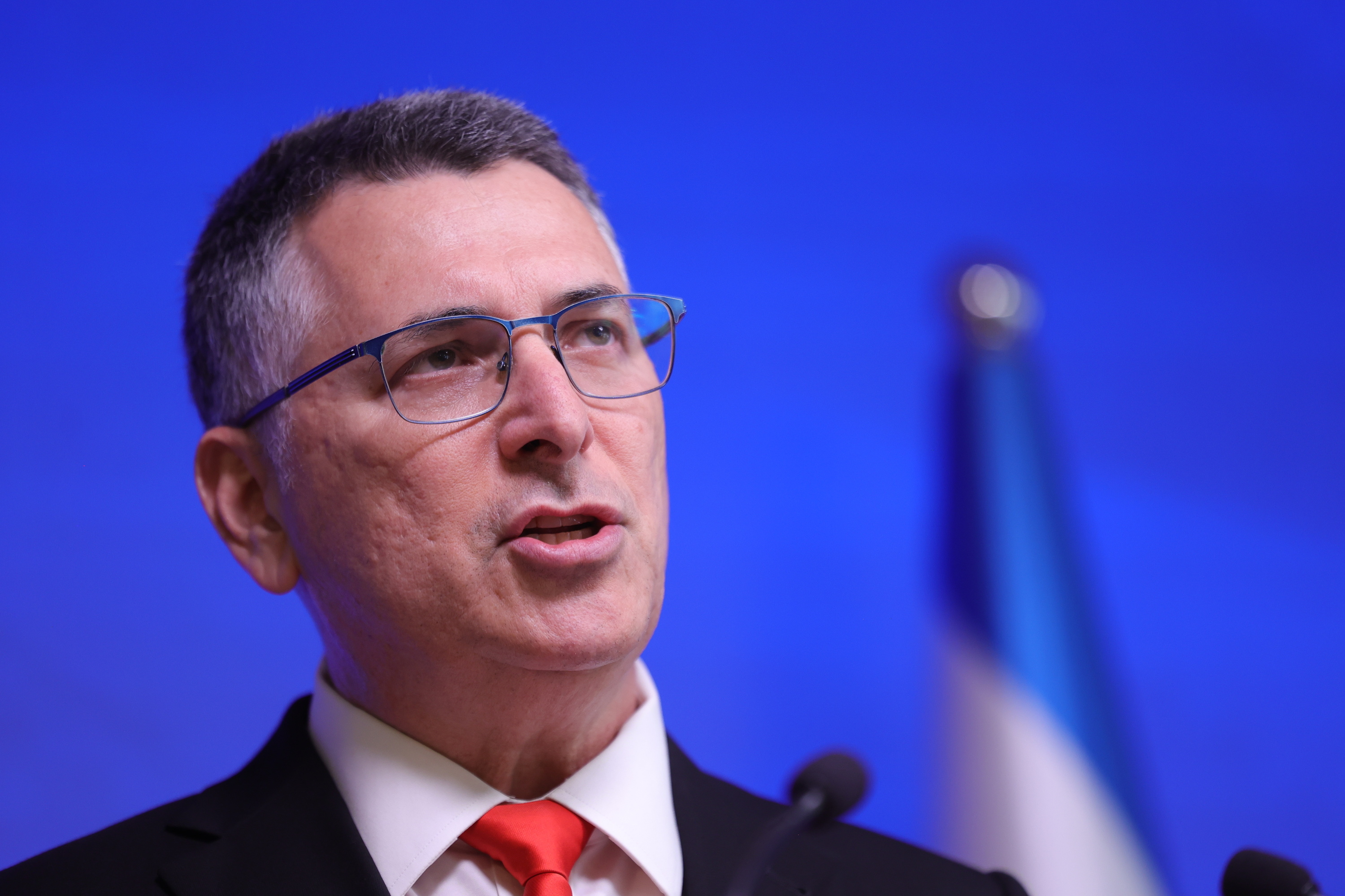 Gideon Saar Israelgo Atzerri ministroa prentsaurreko batean gaur, Jerusalemen. ABIR SULTAN / EFE