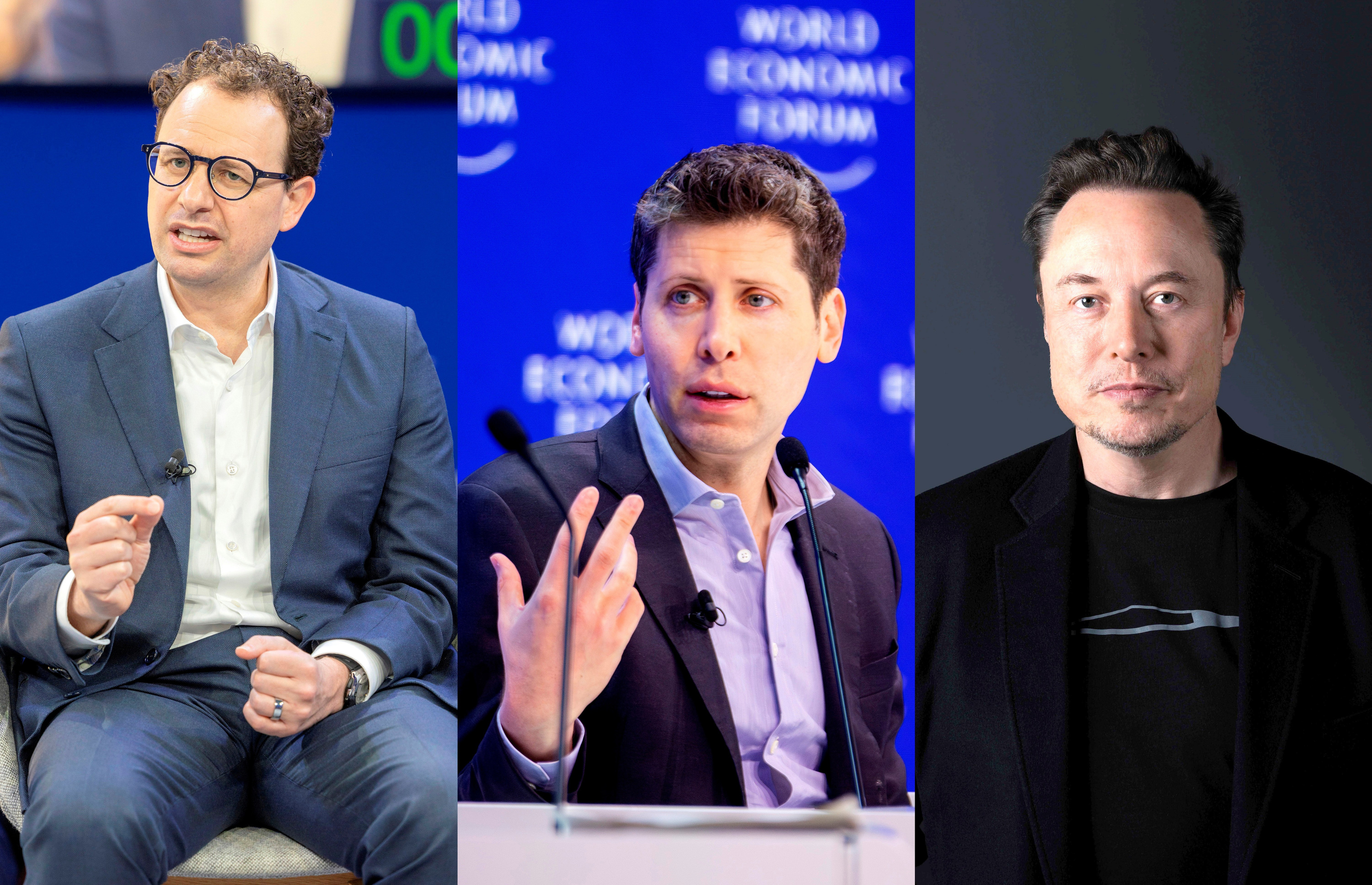 Dario Amodei (Anthropic), Sam Altman (OpenAI) eta Elon Musk (xAI). GLOBAL ECONOMIC FORUM / / EFE