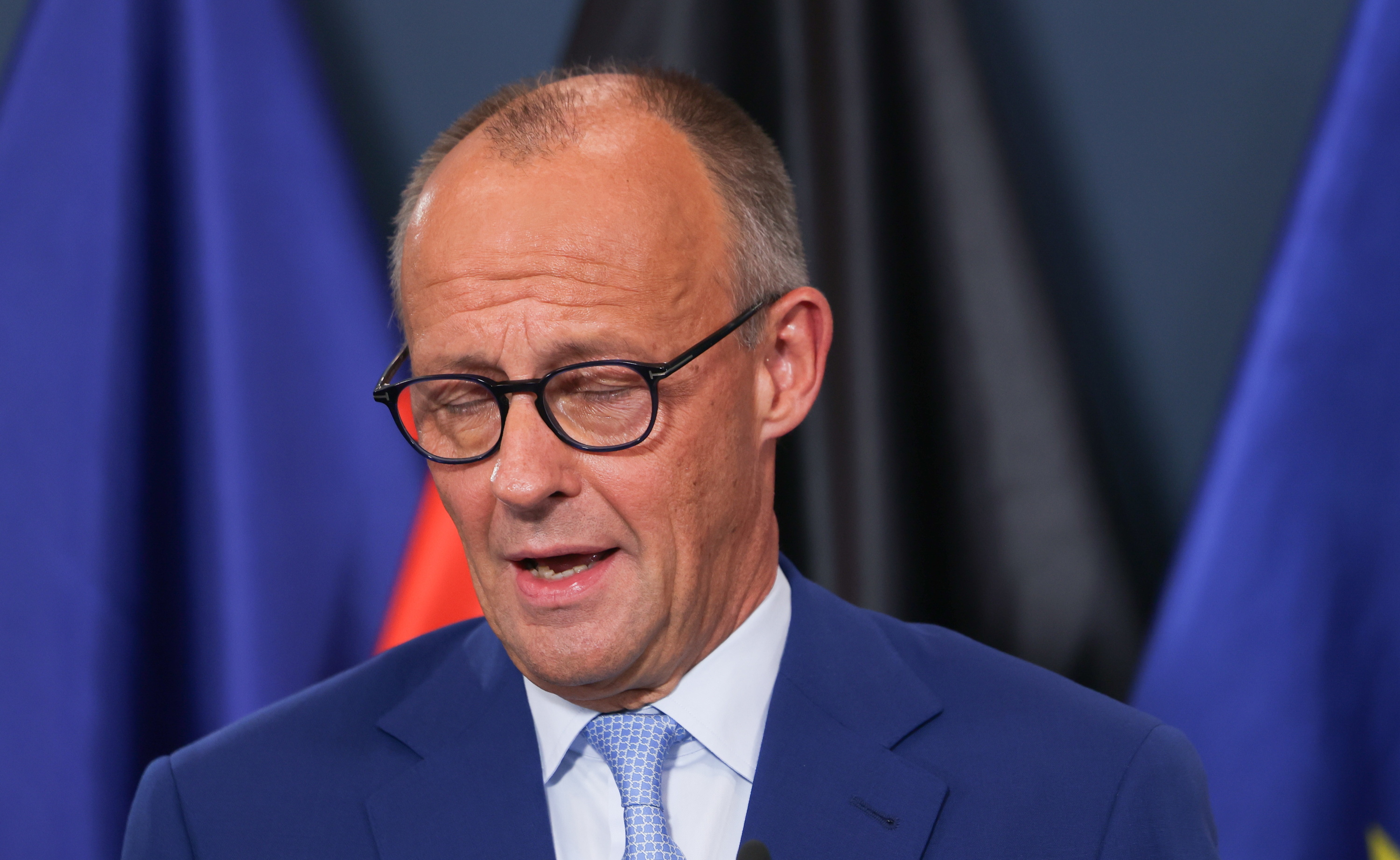 Merzen agerraldia atzo, CDUren Berlingo egoitzan. HANNIBAL HANSCHKE / EFE