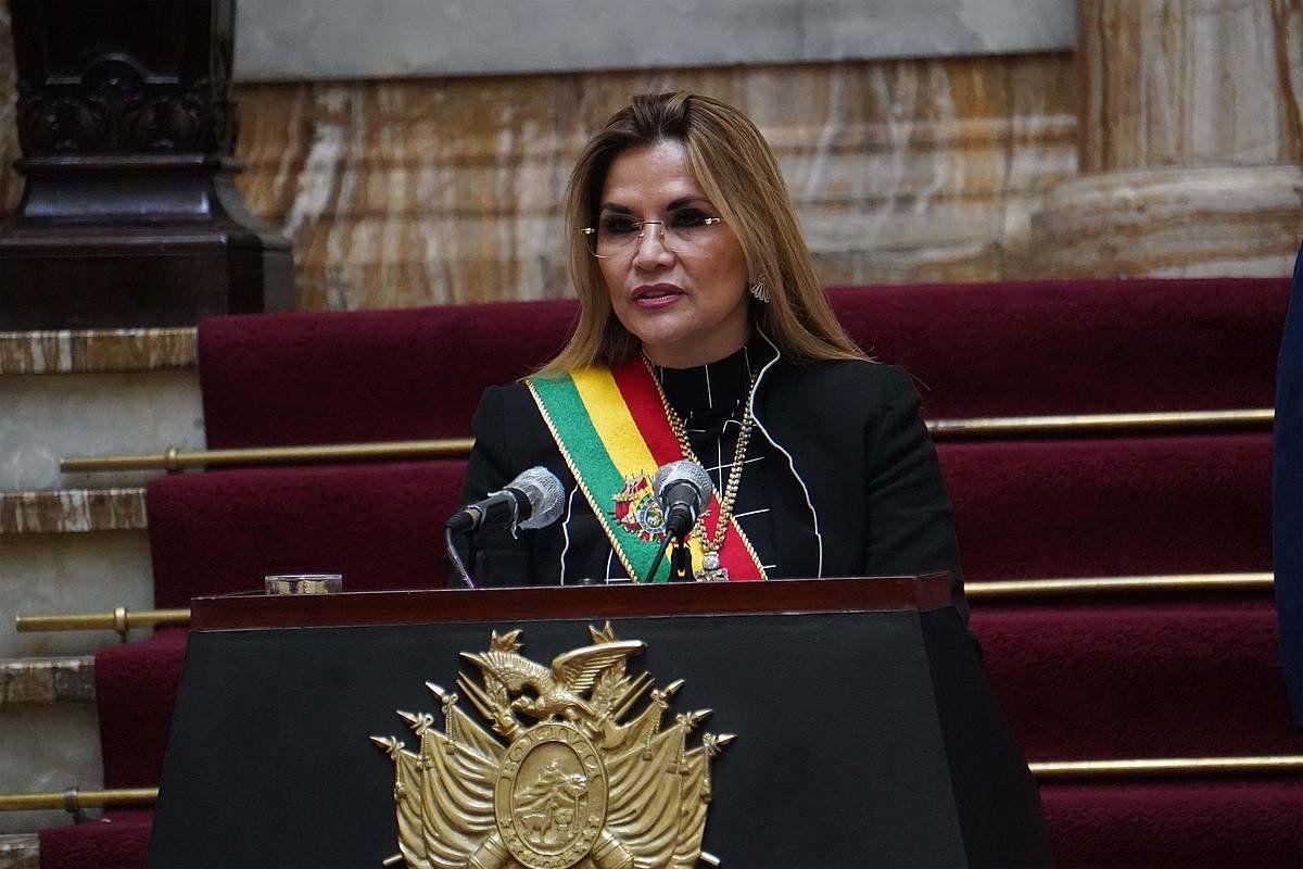 Jeanine Añez Boliviako jarduneko presidentea, artxiboko irudi batean. JAVIER MAMANI, EFE