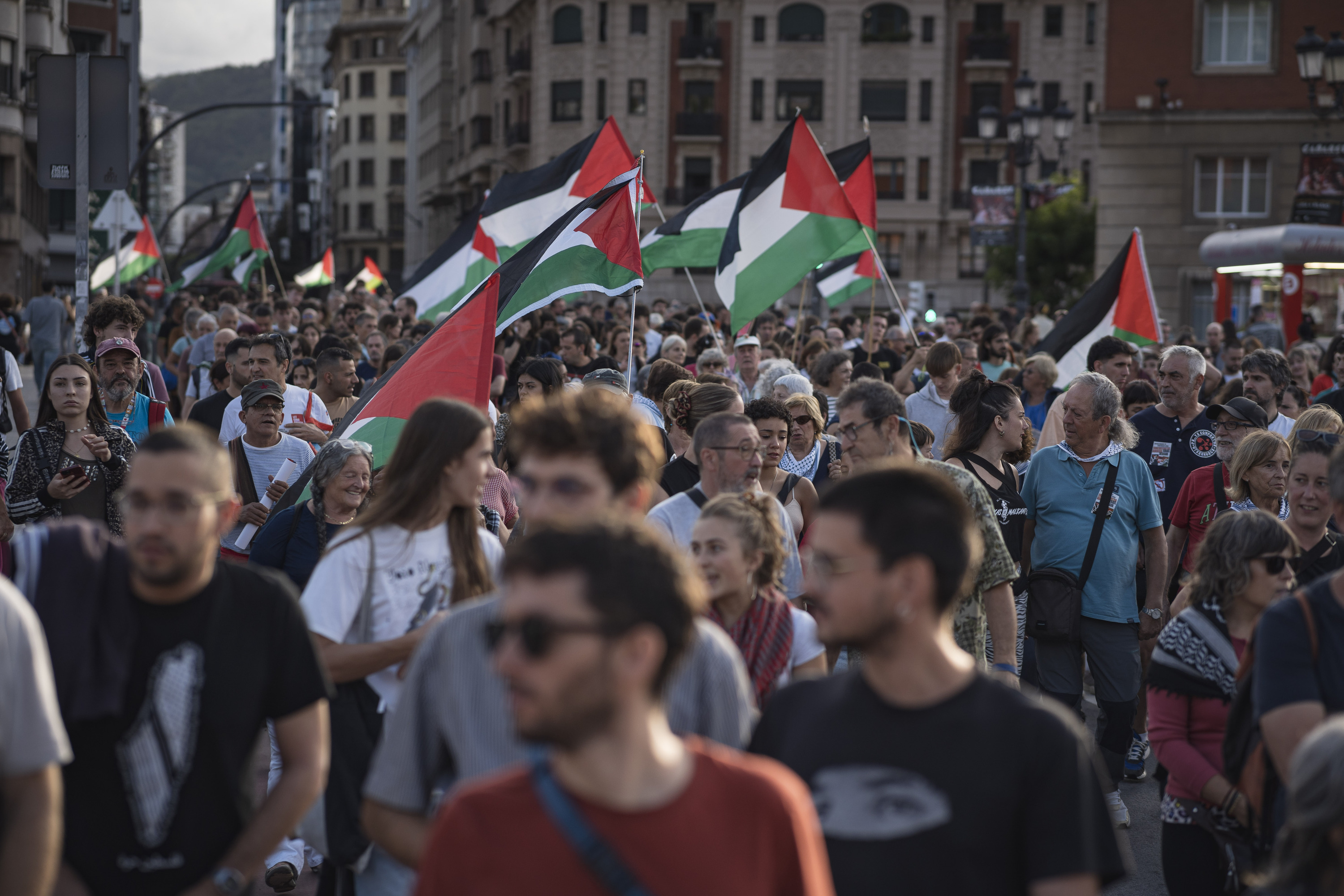 Palestinarekin Elkartasuna plataformak deituta Bilbon eginiko manifestazio bat, iragan abuztuan. ARITZ LOIOLA / FOKU