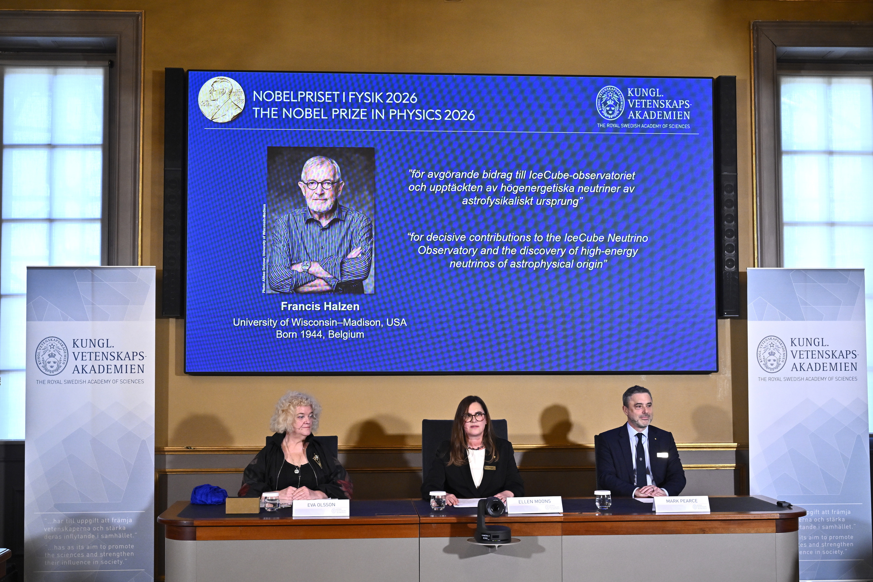 Fisikako Nobel saria jakinarazteko agerraldia, Stockholmen. CHRISTINE OLSSON / EFE