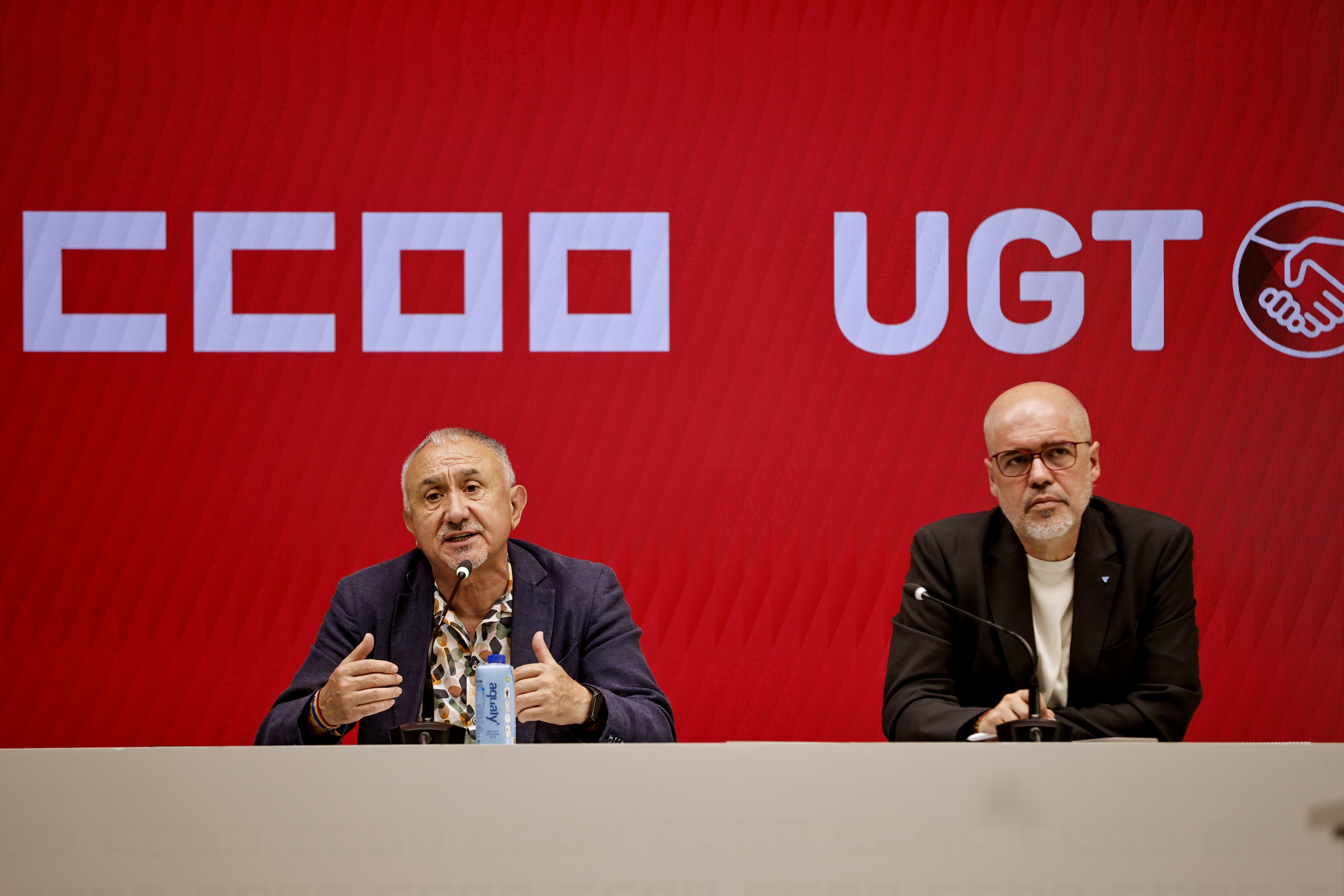 Pepe Alvarez eta Unai Sordo Madrilen egindako agerraldi batean, ekainean. MARCOS VILLAOSLADA / EFE