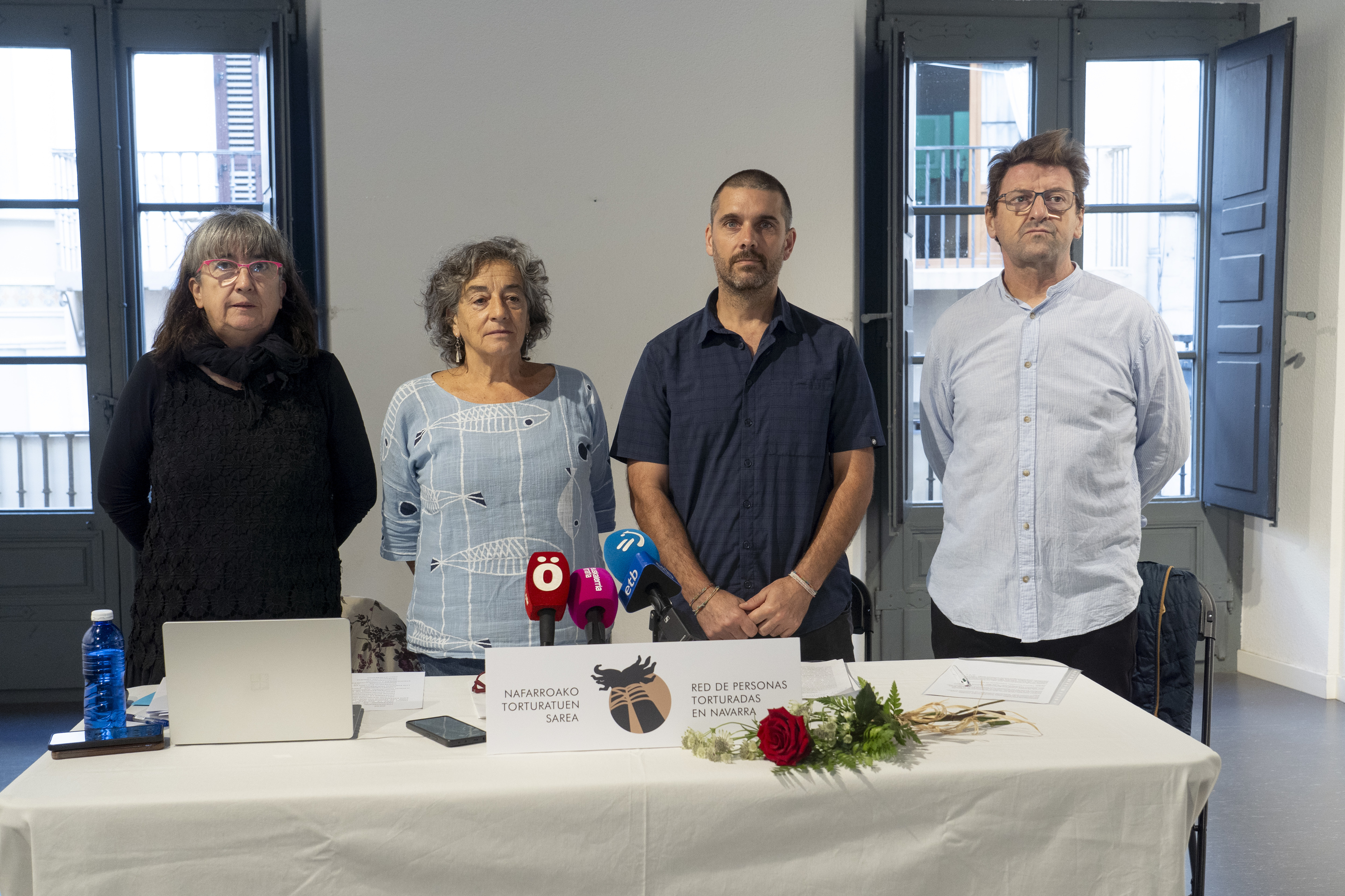 Nafarroako Torturatuen Sareak gaur eginiko prentsaurrekoa. IÑIGO URIZ/FOKU