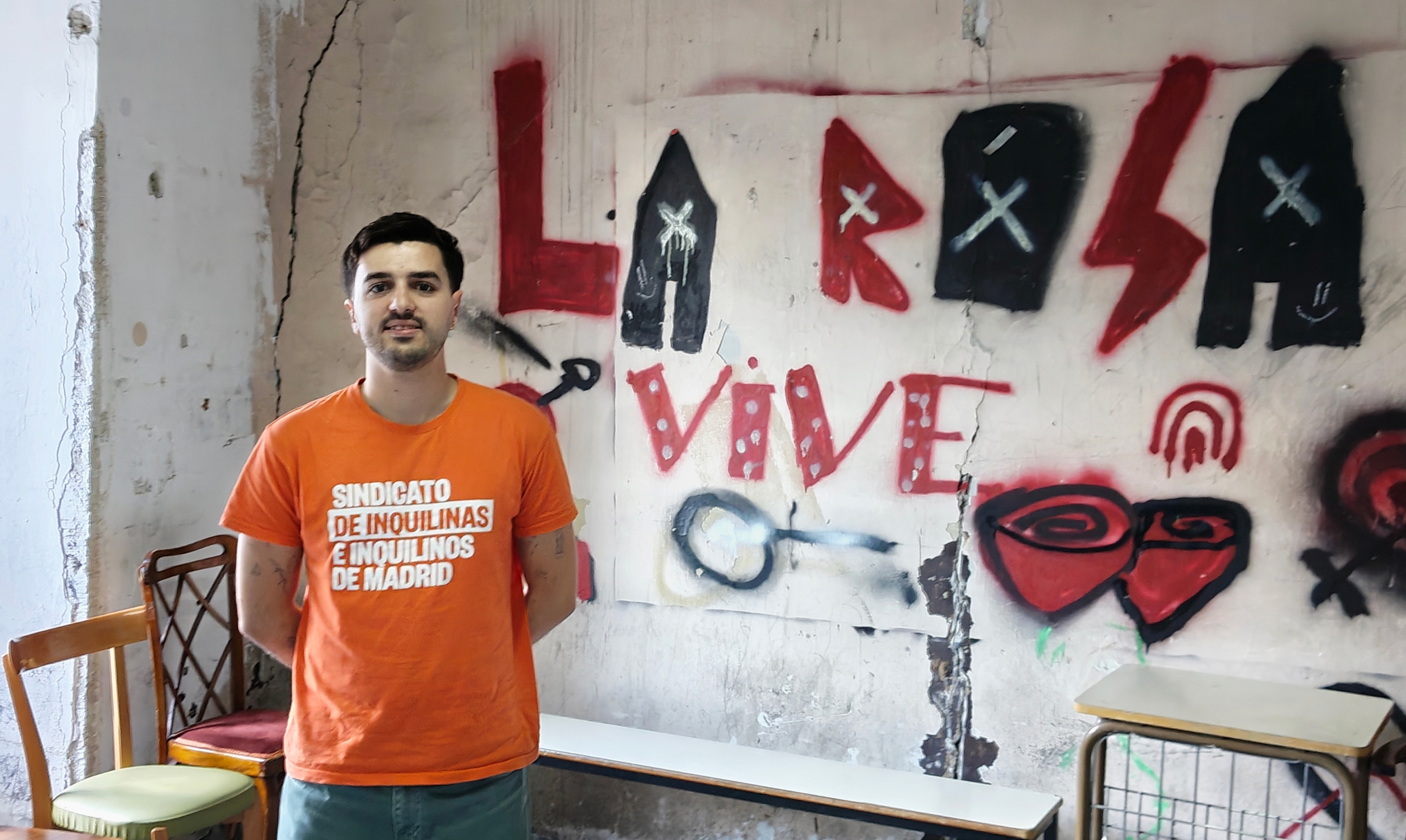 Gonzalo Alvarez Madrilgo Maizterren Sindikatuko bozeramailea, asteon, Lavapies auzoko La Rosa zentro sozial okupatuan. JULEN OTAEGI LEONET