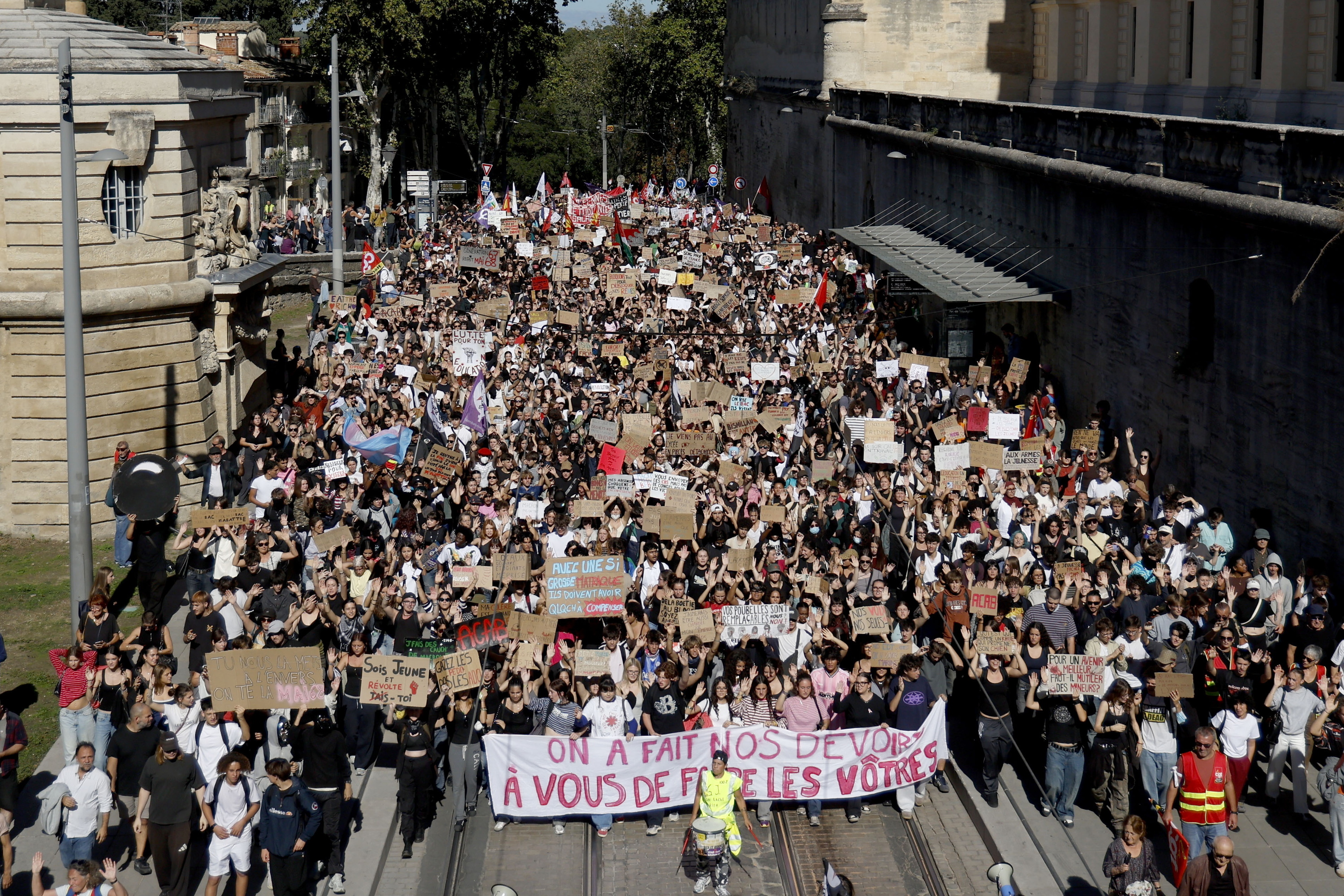 Ikasleen manifestazio bat gaur, Montpellierren. GUILLAUME HORCAJUELO / EFE