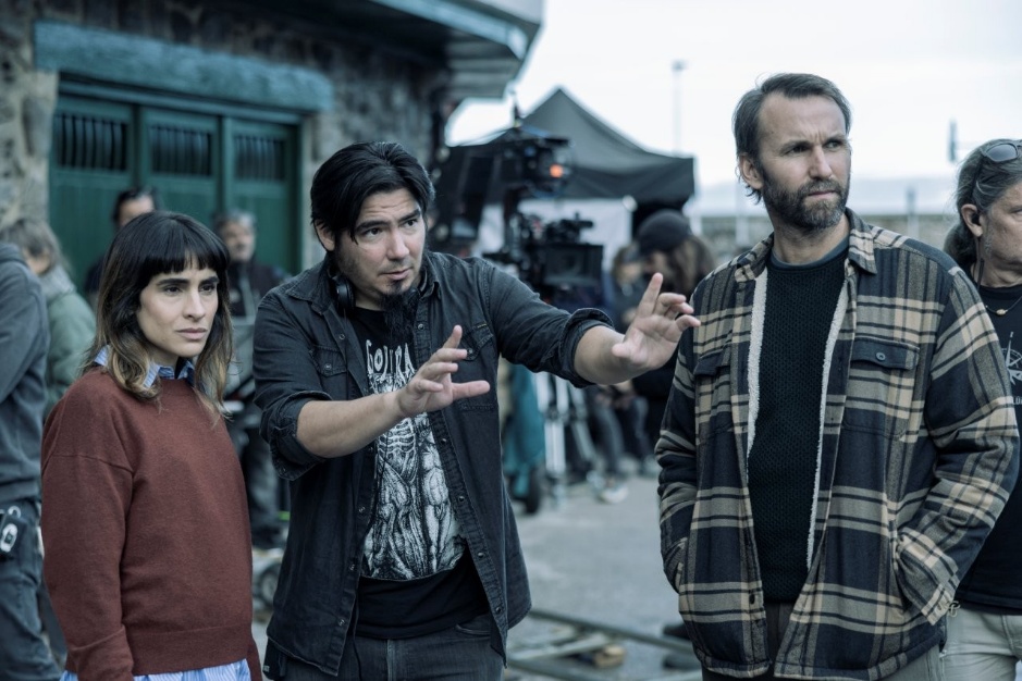 Fariba Sheikhan, Paul Urkijo eta Iñigo Aranbarri, grabaketako irudi batean. ATERA FILMS